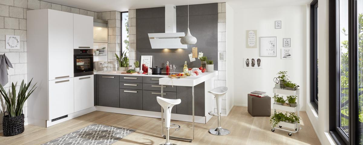 Eckküche Metal / Softlack - Weiß/Grau, MODERN, Holzwerkstoff (335/200cm) - Nolte Küchen