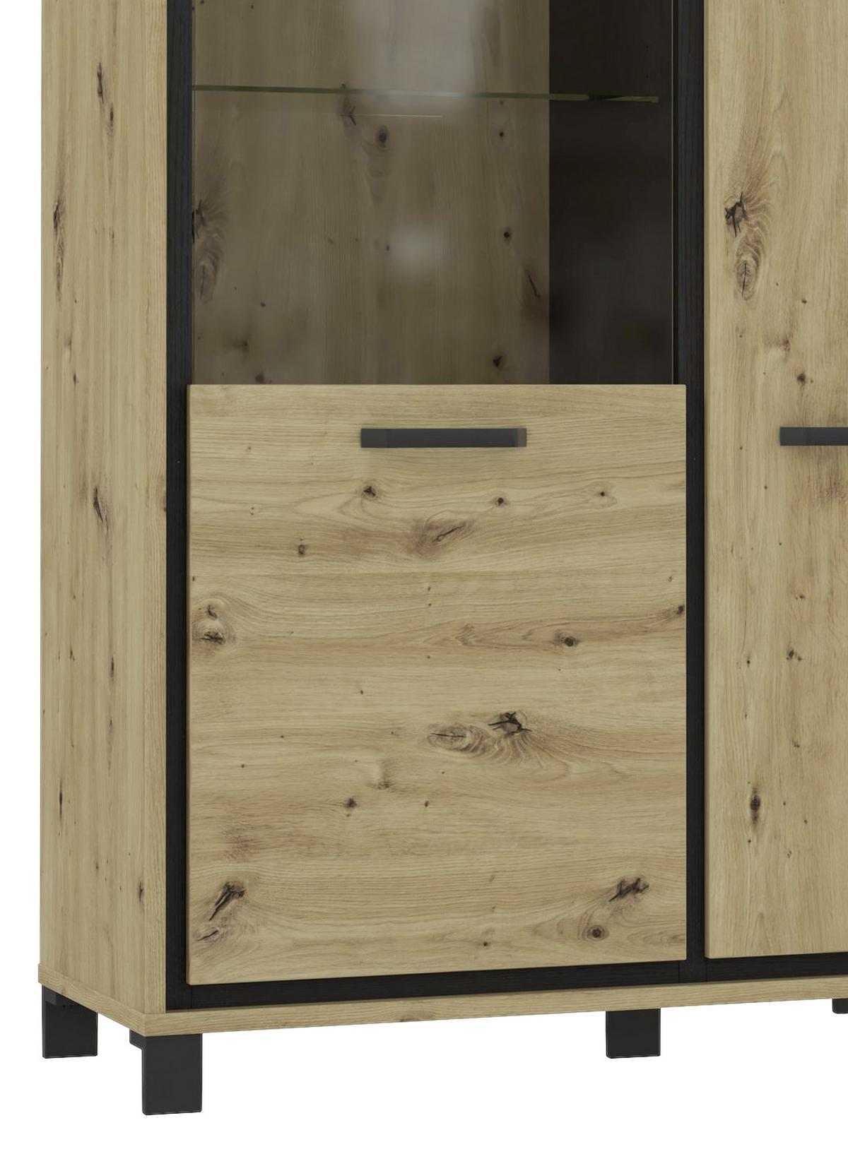 Highboard "Trondheim" , Schwarz, Eiche - Eichefarben/Schwarz, Basics, Glas/Holzwerkstoff (101.4/161/41.5cm) - Livetastic