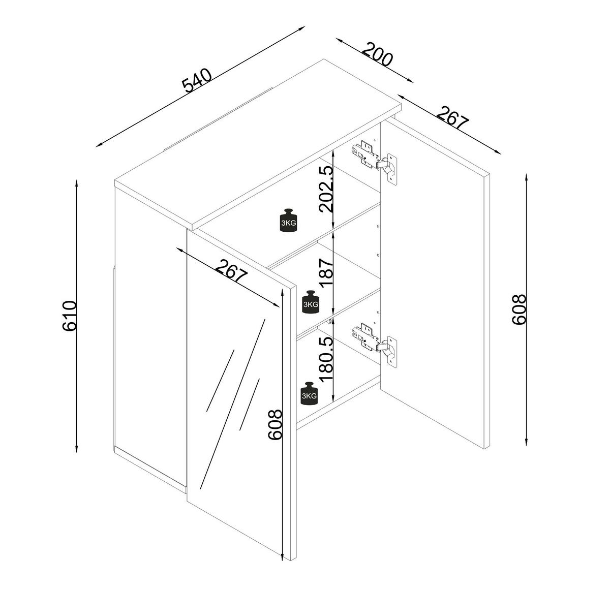 Spiegelschrank Flonali - Weiss, Trend, Glas/Holzwerkstoff (54/61/20cm) - MID.YOU