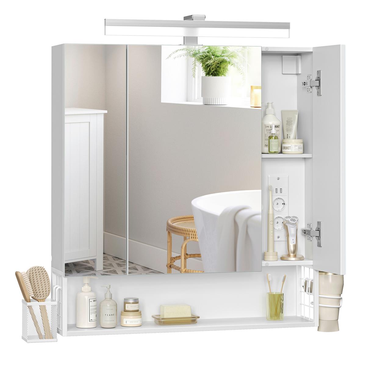 SPIEGELSCHRANK MIRROR CABINET - Silberfarben/Weiß, MODERN, Glas/Holzwerkstoff (70/75/16,5cm) - MID.YOU