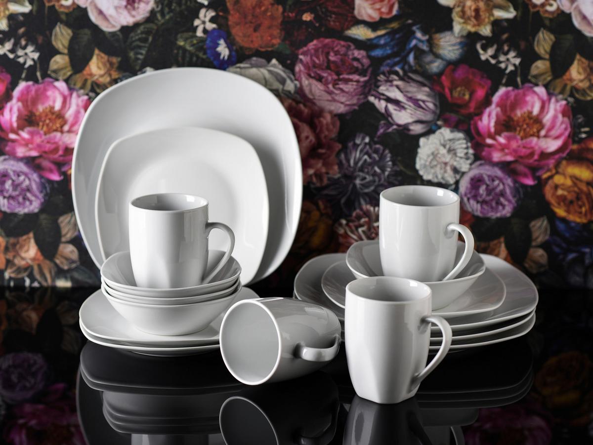 Kombinirani Servis Square, 16-Delni - bela, Basics, keramika - Creatable