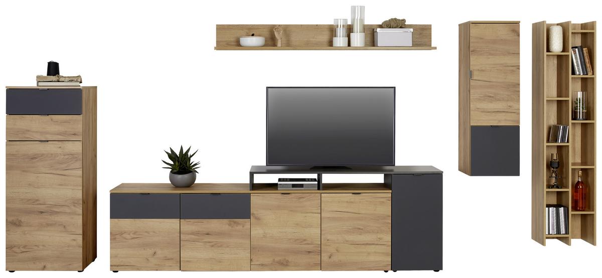 TV-Element in Graphit/Eichefarben - Eichefarben/Graphitfarben, MODERN, Holzwerkstoff/Metall (193/57/41cm) - Premium Living