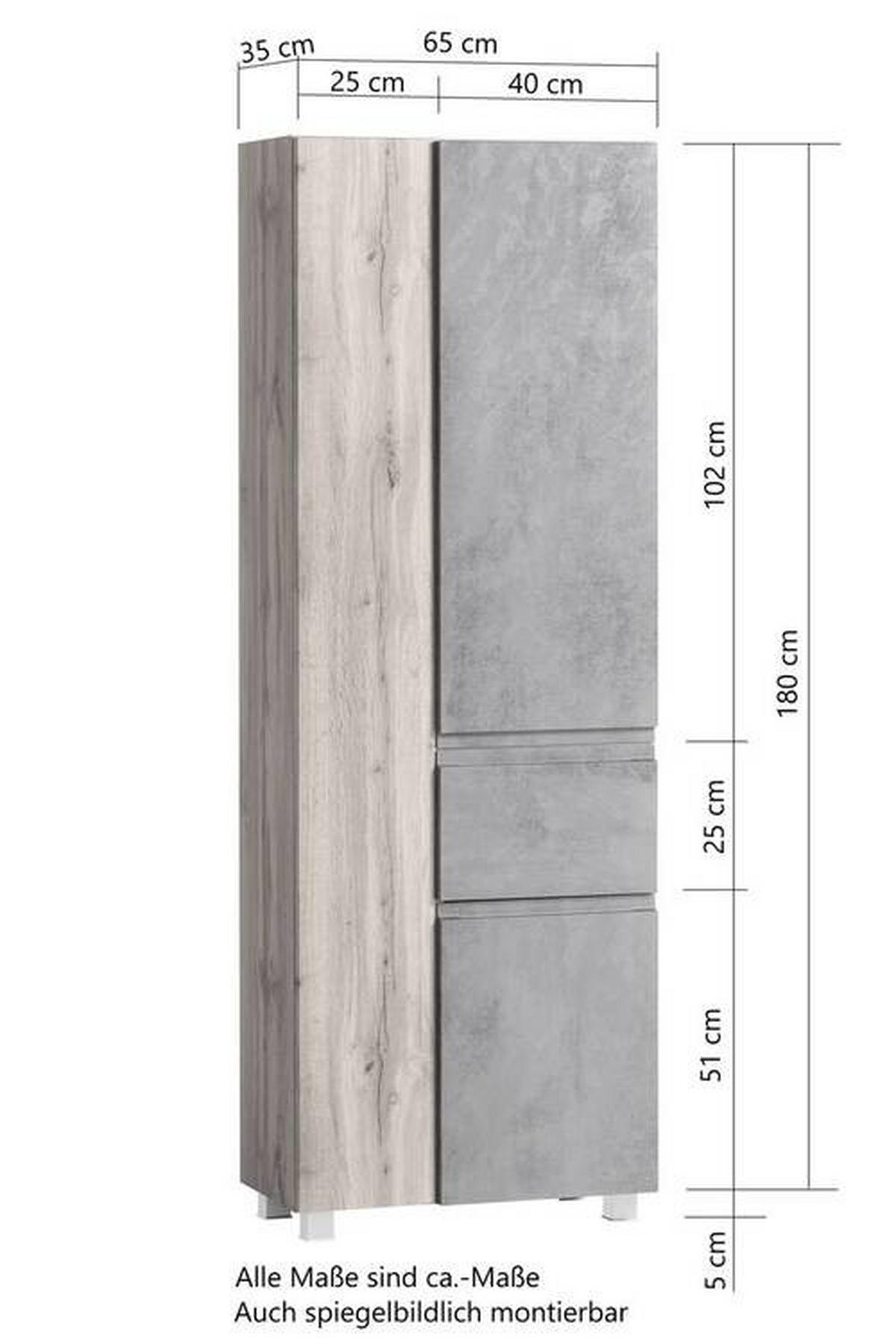 Hochschrank Varese ca. 65x180 cm Weiß/Eiche - Eiche Wotan/Weiß, MODERN, Holzwerkstoff (65/180/35cm) - Held