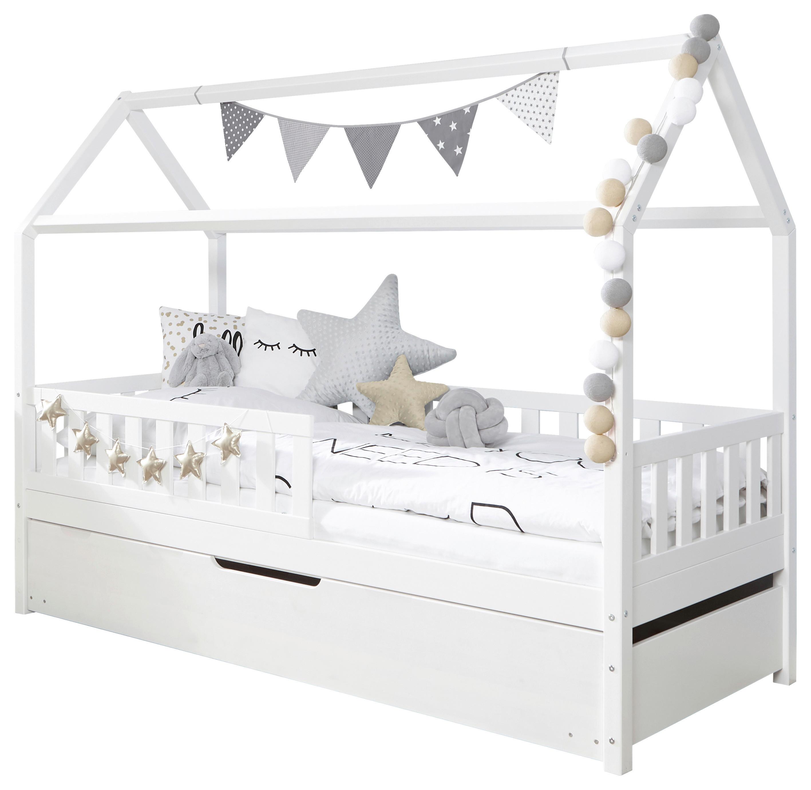 Hausbett Traumhaus ca. 90x200 cm Holz Weiß - Weiß, MODERN, Holz (90/200cm) - MID.YOU