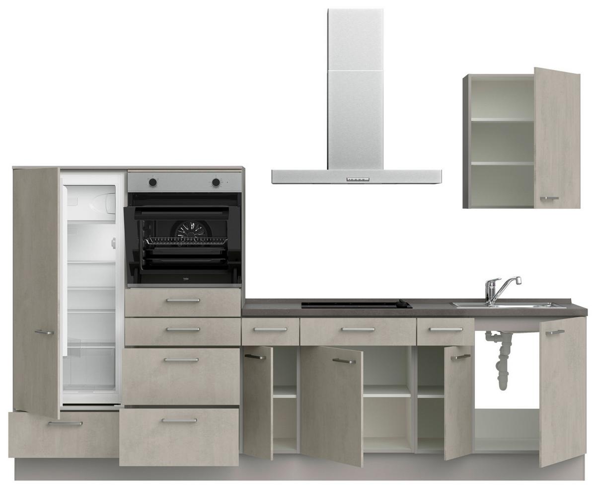 Küchenblock Riva Low m. Geräten Grau - Schieferfarben/Edelstahlfarben, MODERN, Holzwerkstoff/Metall (300cm) - Nobilia