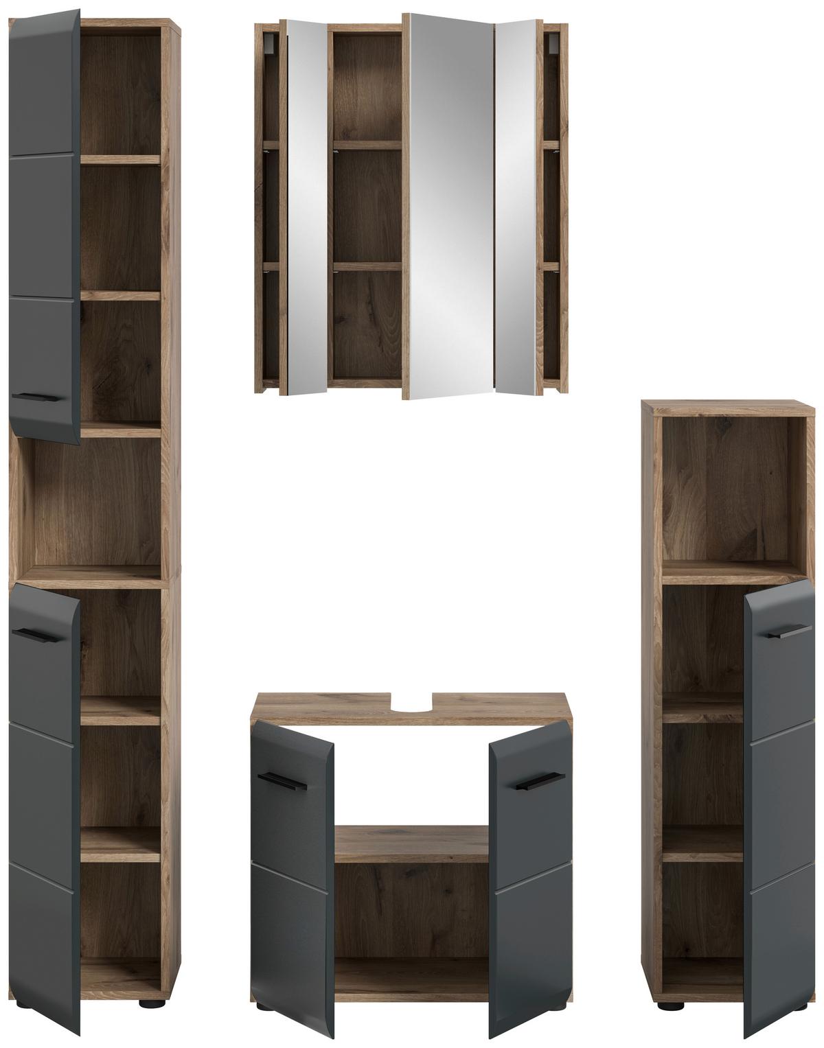 Kopalnica Ice, Črna, Barva Hrasta, 4-Delna - črna/temni hrast, Basics, umetna masa/leseni material (120cm) - MID.YOU