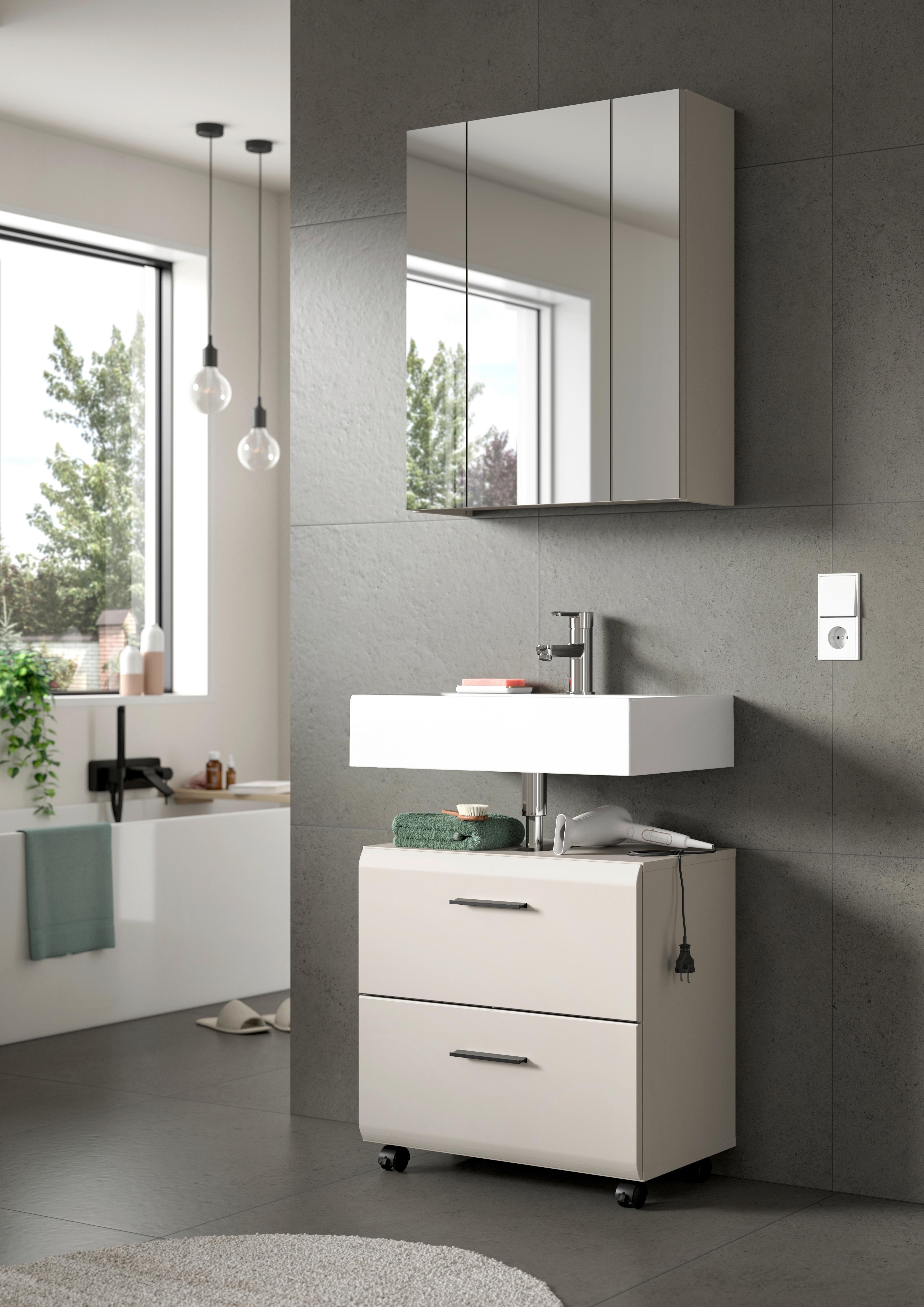 Badezimmer Ice Kaschmir 2-teilig - Kaschmir/Schwarz, Trend, Glas/Holzwerkstoff (60cm) - MID.YOU