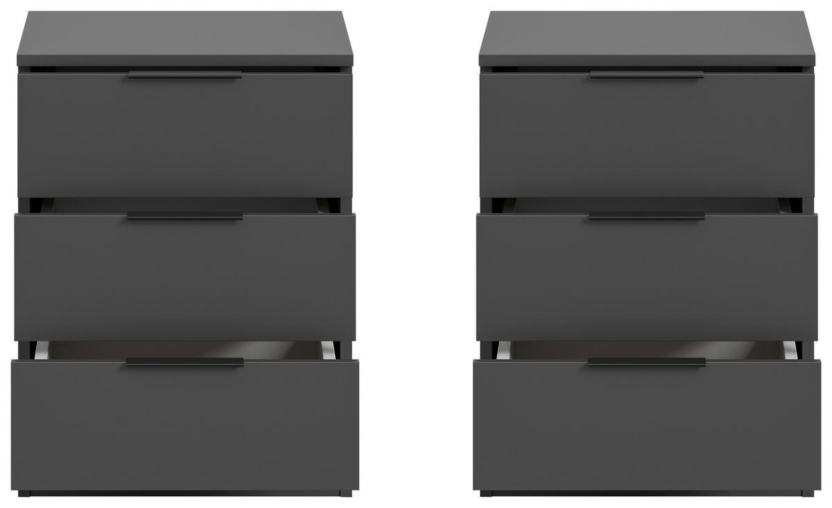 Nachtkästchenset KOPENHAGEN ca.45x60x40cm Anthrazit - Anthrazit/Schwarz, MODERN, Holzwerkstoff/Kunststoff (45/60/40cm) - MID.YOU