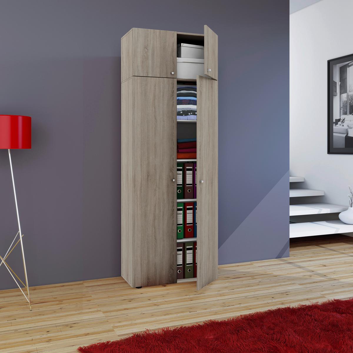 Večnamenska Omara Vandol I, Hrast - srebrne barve/črna, Moderno, umetna masa/leseni material (70/218/39cm) - MID.YOU