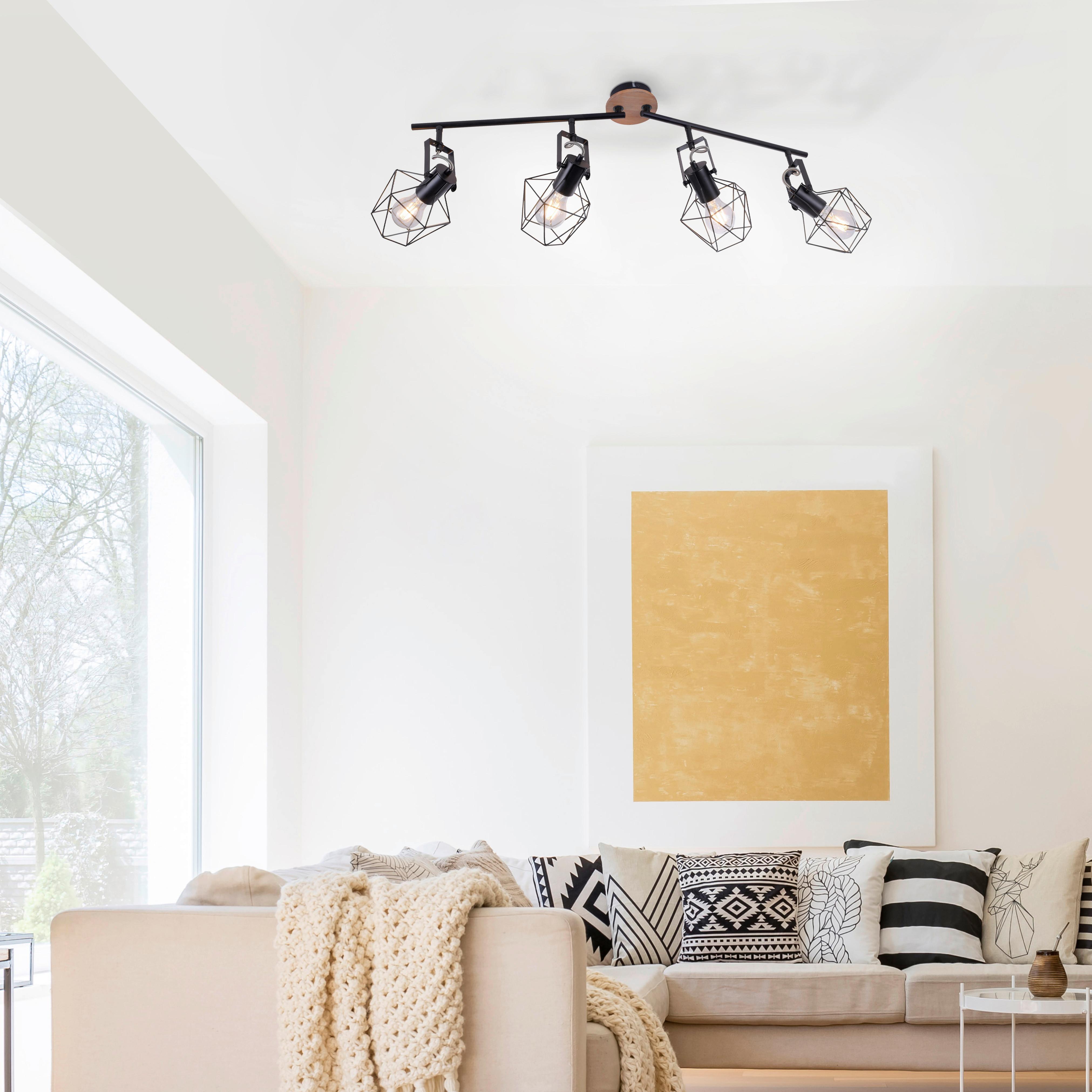 LED-Deckenleuchte 15674-78 max. 60 Watt - Schwarz, Natur, Holz/Metall (110/109/30,5cm)