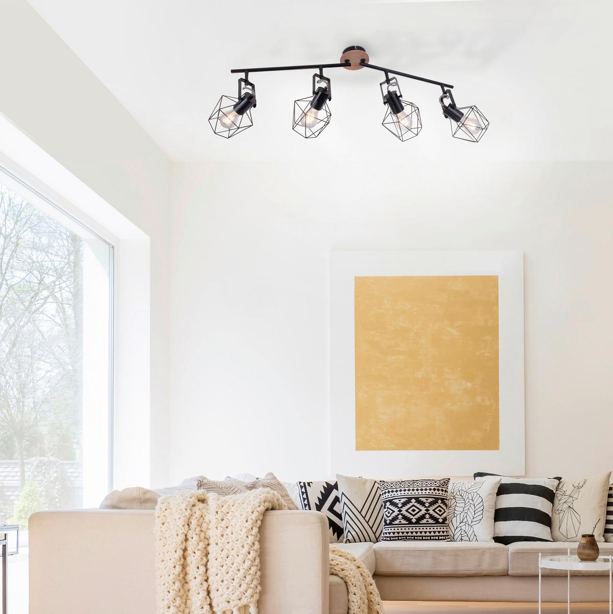 LED-Deckenleuchte 15674-78 max. 60 Watt - Schwarz, Natur, Holz/Metall (110/109/30,5cm)