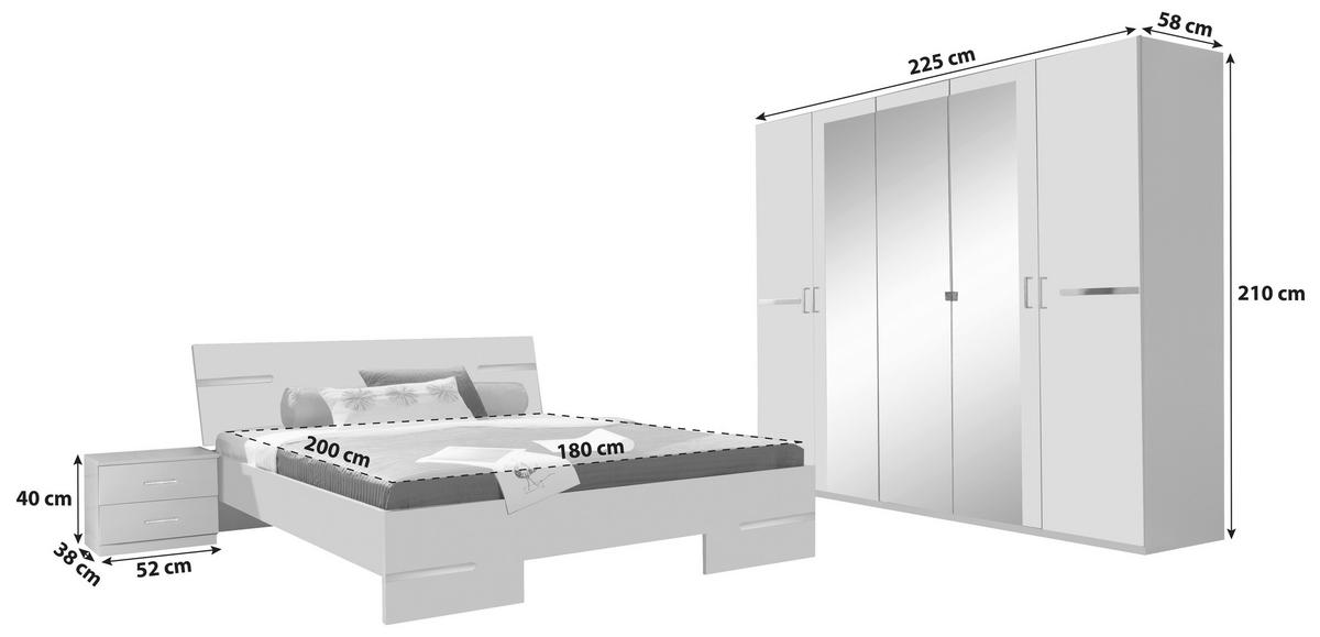 Schlafzimmer Anna 4-tlg. ca. 180x200 cm Weiß - Weiß, Design, Glas/Holz (180/200cm) - MID.YOU