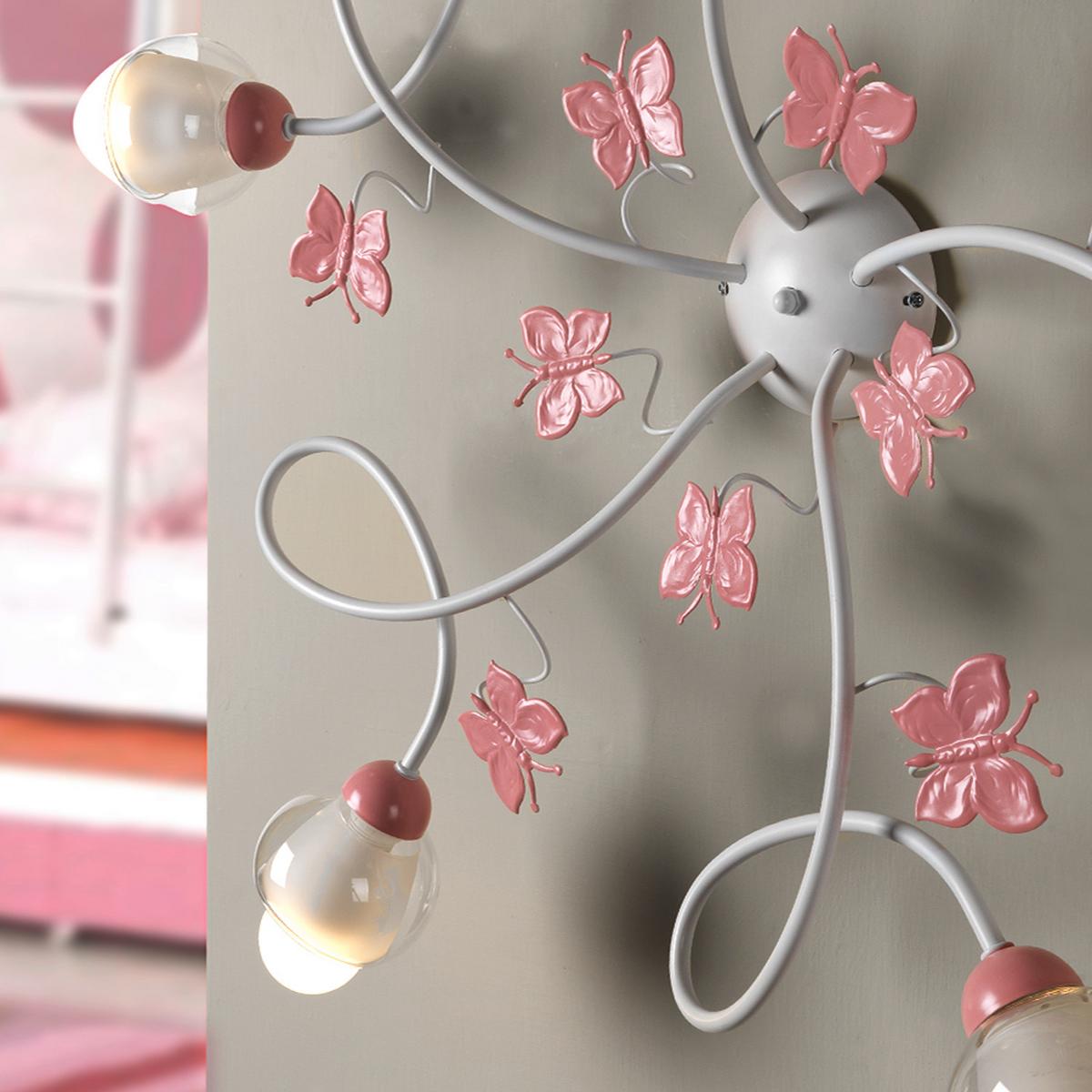Kinderdeckenleuchte Butterfly Weiß/Pink max. 6 Watt - Pink/Weiß, Basics, Glas/Metall (80/20cm)