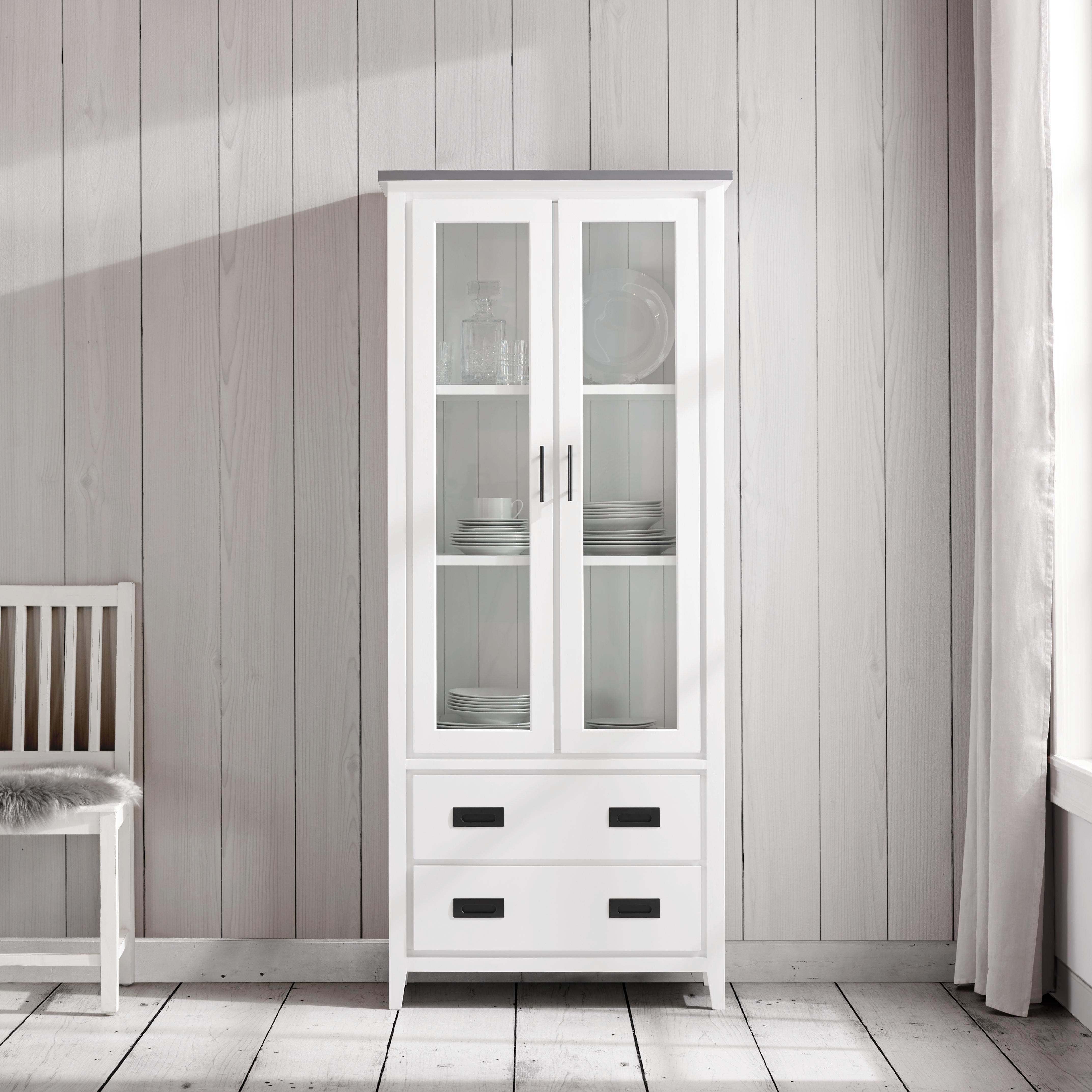 Vitrine in Grau/Weiß 'Liana' - Weiß/Grau, MODERN, Glas/Holz (76/180/36,5cm) - Bessagi Home