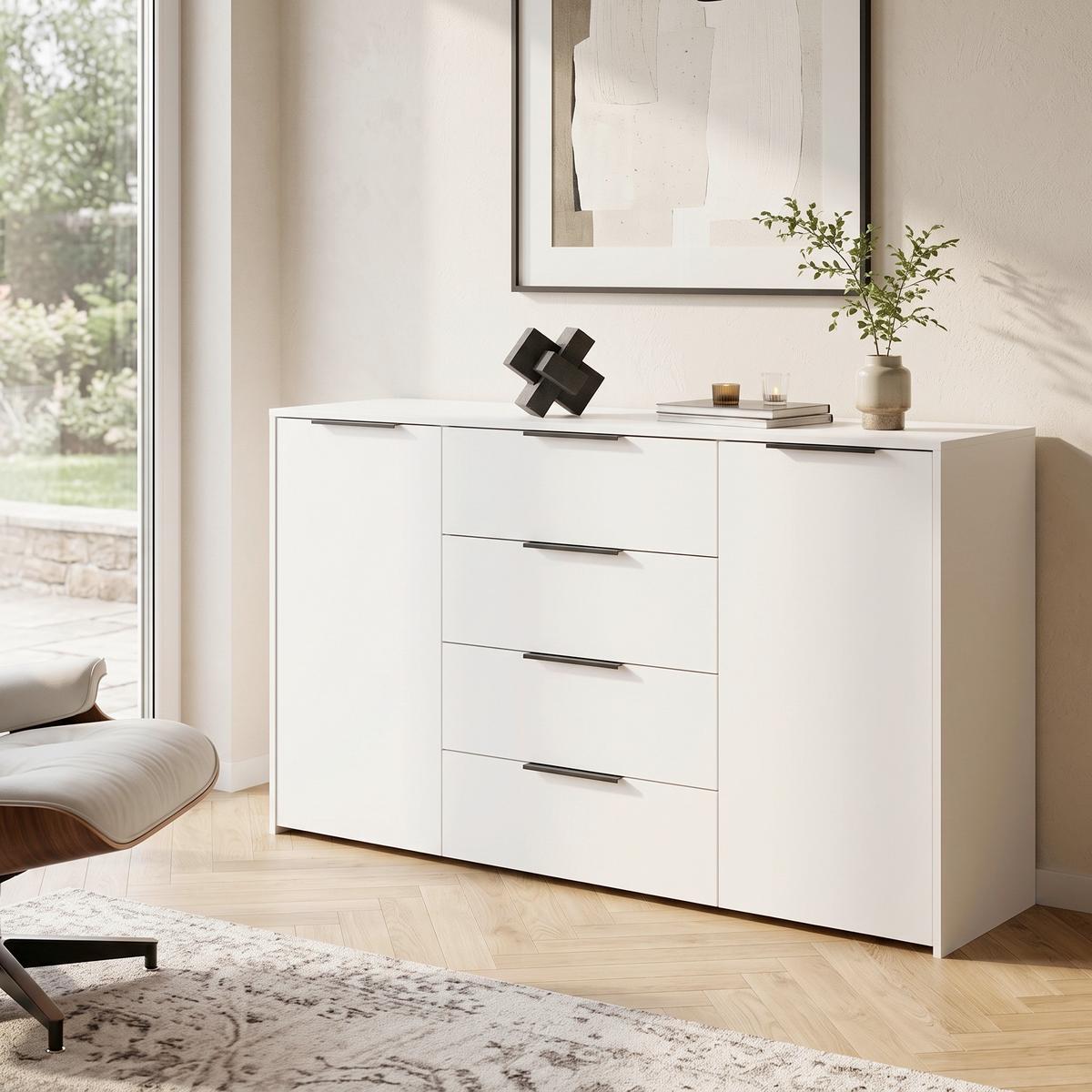 Komoda Alan 5 - bela/crna, Moderno, pločasti materijal (161/93,4/50cm) - Modern Living