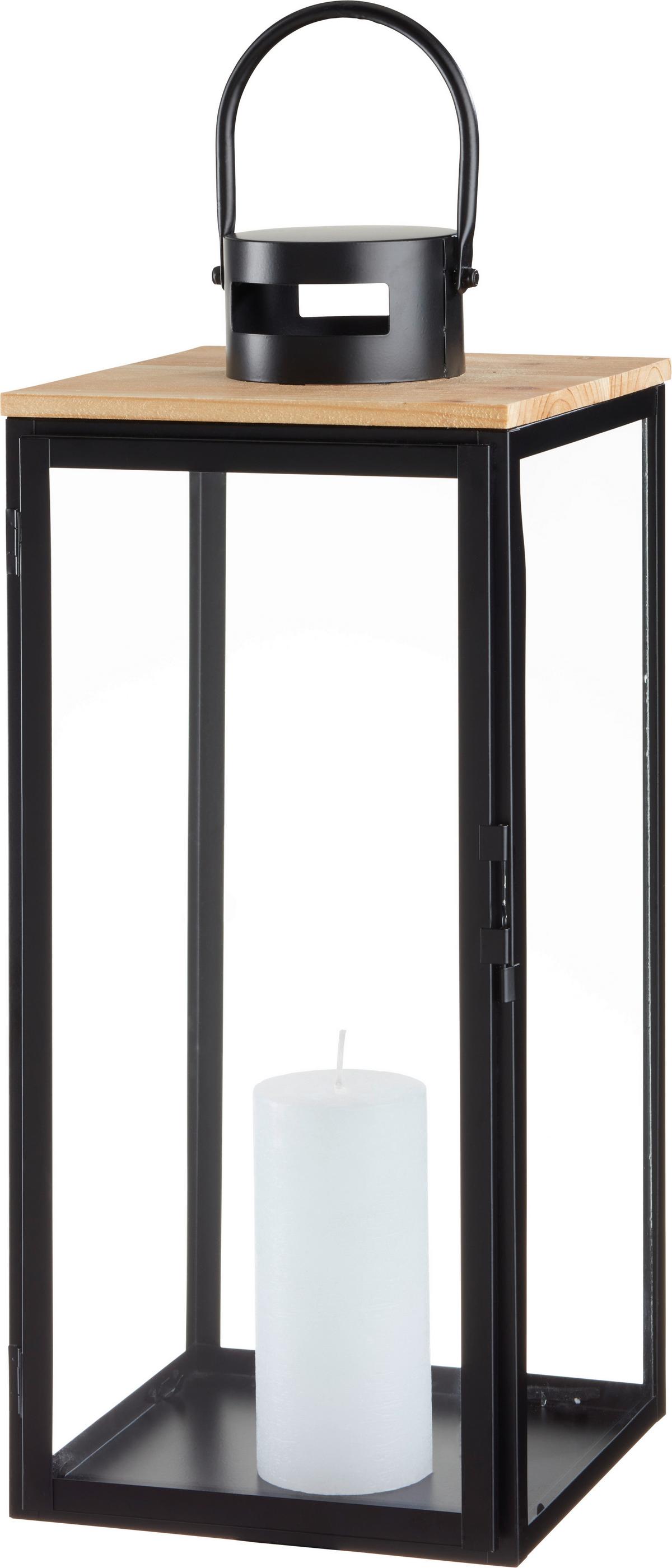 Laterne Pure Schwarz - Schwarz, Glas/Holzwerkstoff (20,5/48,5/21,5cm) - Premium Living