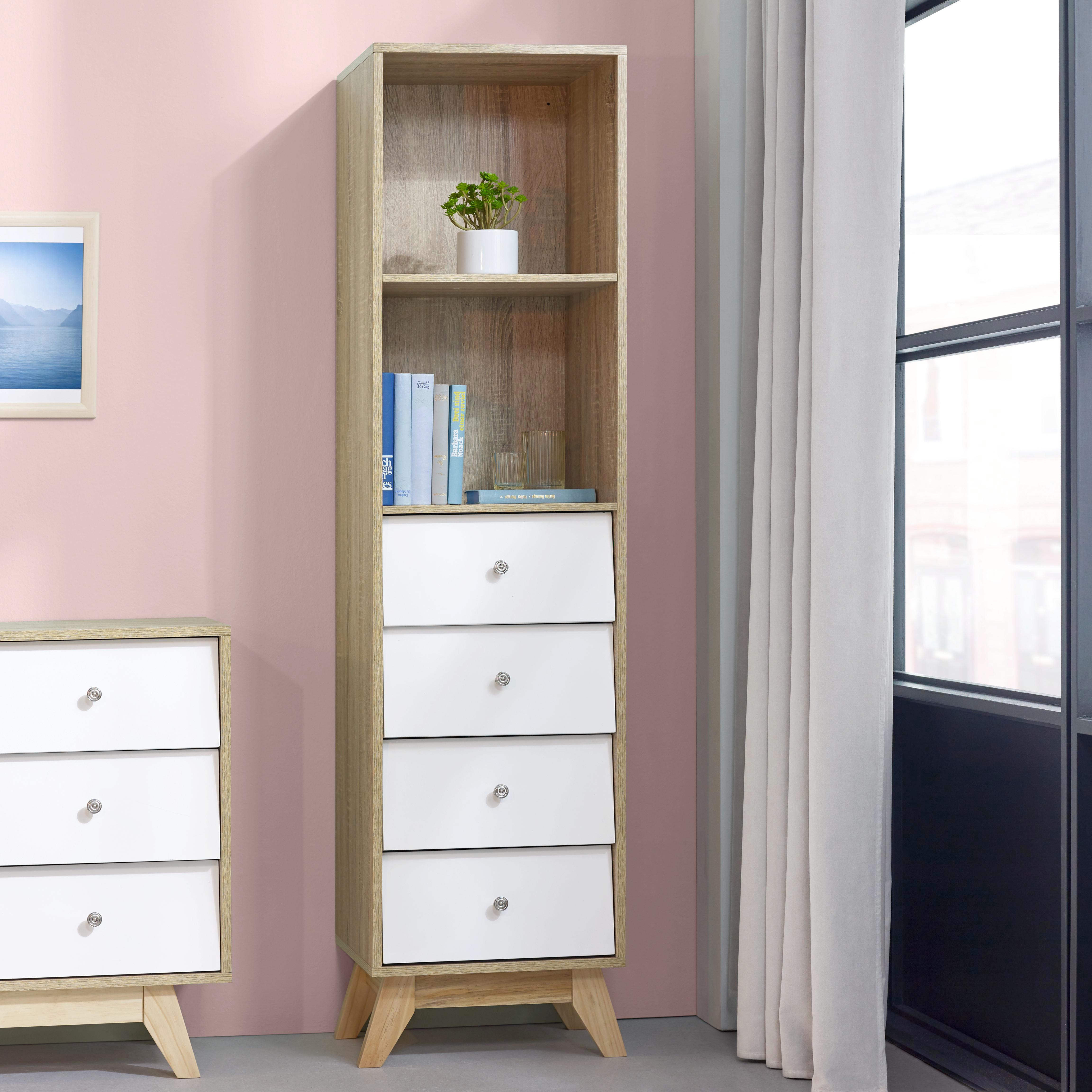 Regal in Pinienfarben/Weiß 'Enny' - Weiß/Pinienfarben, MODERN, Holz/Metall (40/160/35cm) - Bessagi Home