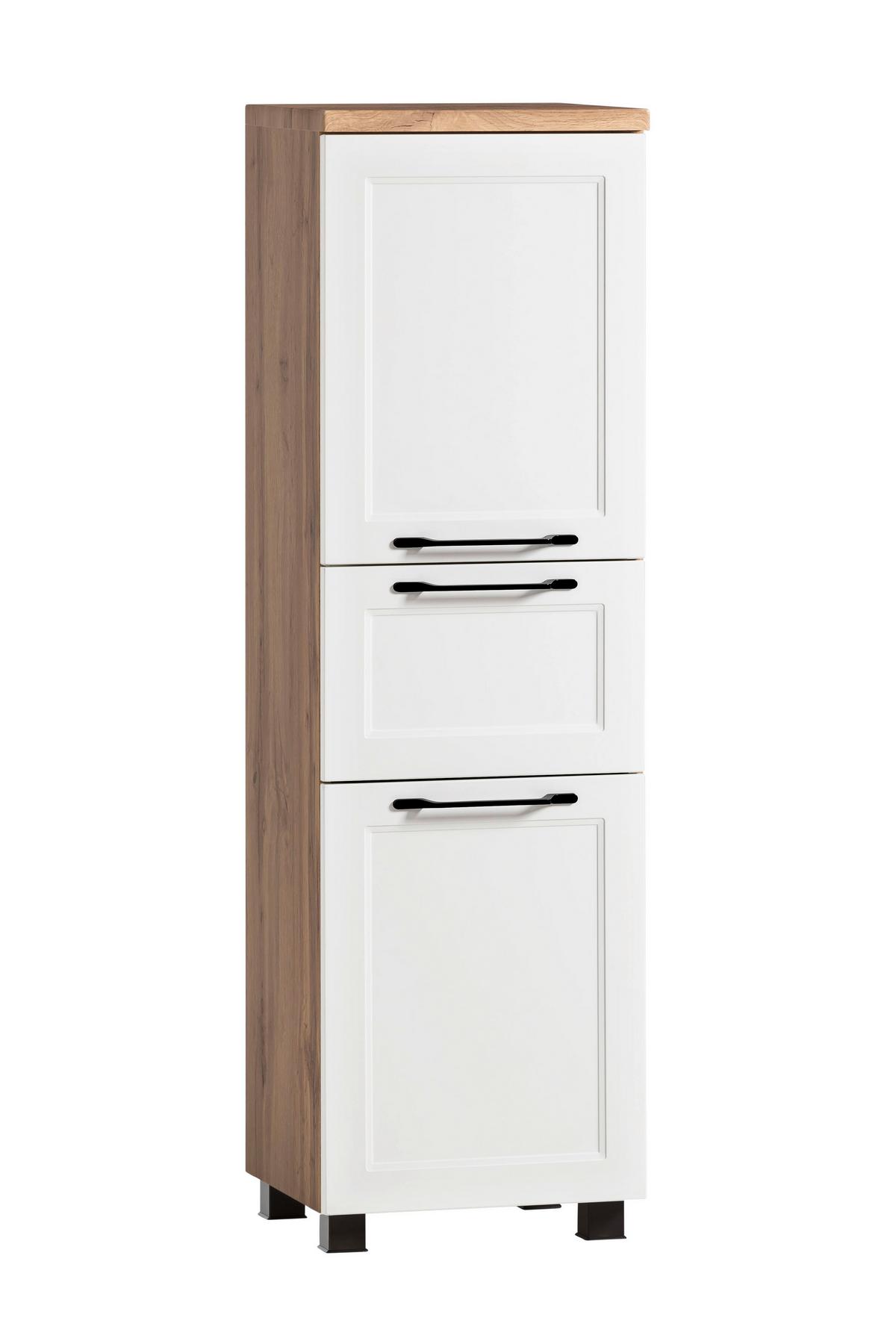 Hochschrank in Weiß/Eiche - Eiche Wotan/Schwarz, ROMANTIK / LANDHAUS, Holzwerkstoff/Kunststoff (40/130/35cm) - Mömax