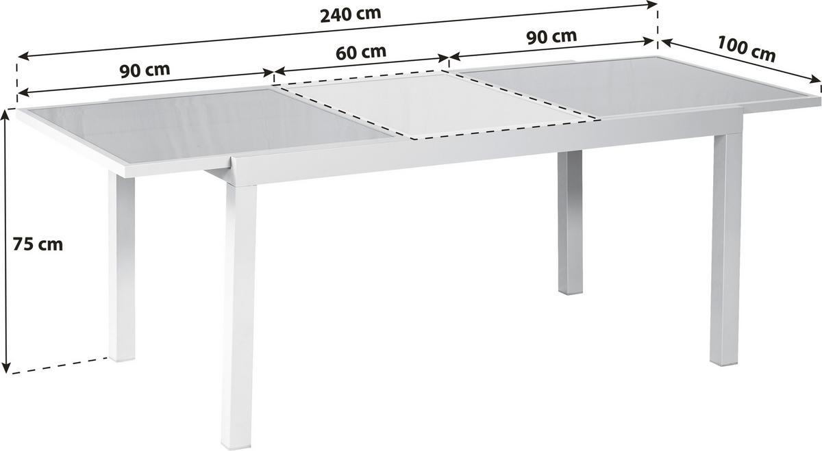 Raztegljiva Vrtna Miza Ambia, Steklo, Aluminij, 180-240x100 - srebrne barve, Konvencionalno, kovina/steklo (180/240/100/75cm) - Gardenson