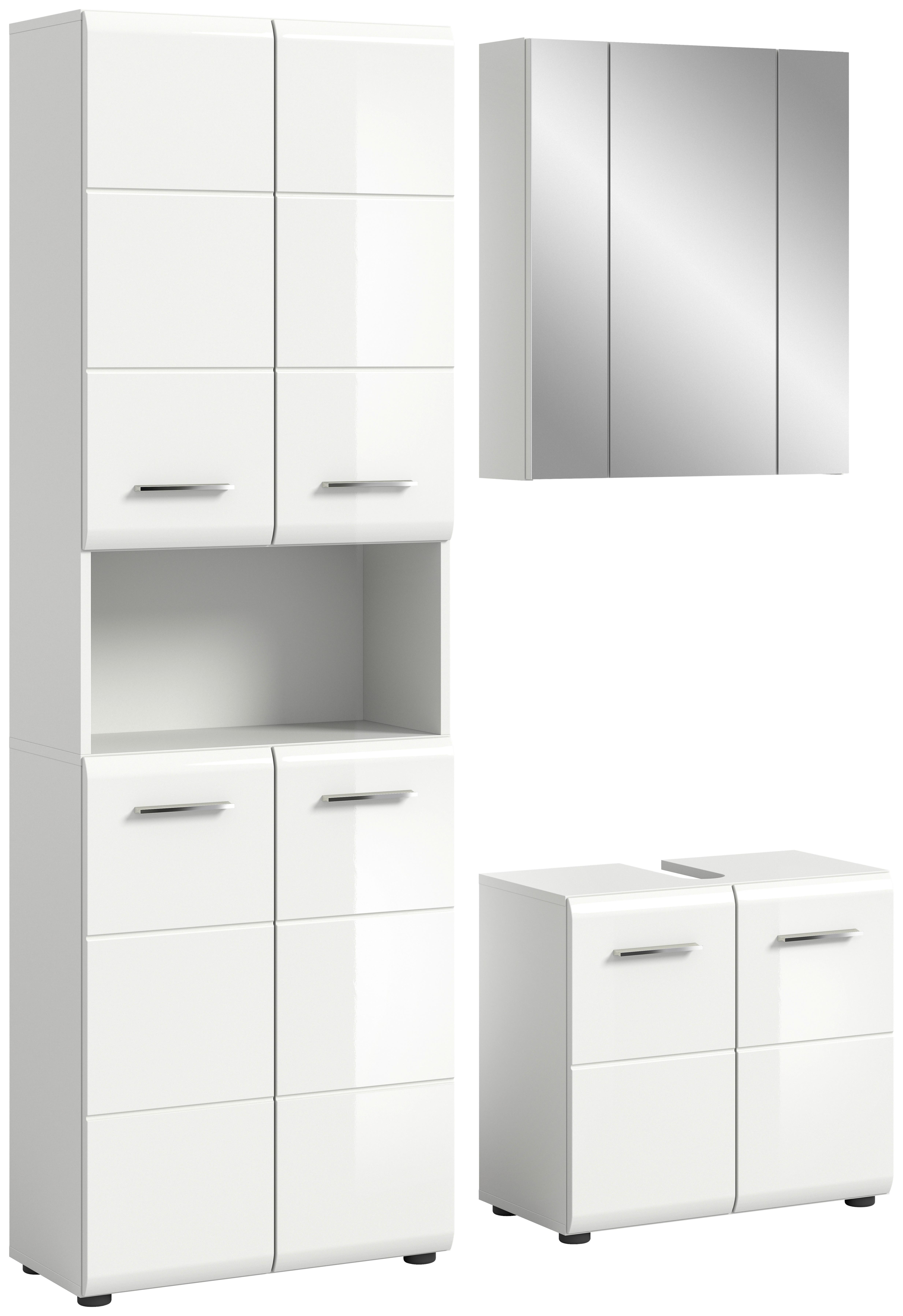 Badezimmer-Set ICE 3-teilig, Weiß Hochglanz - Weiß Hochglanz/Silberfarben, MODERN, Glas/Holzwerkstoff (120cm) - MID.YOU