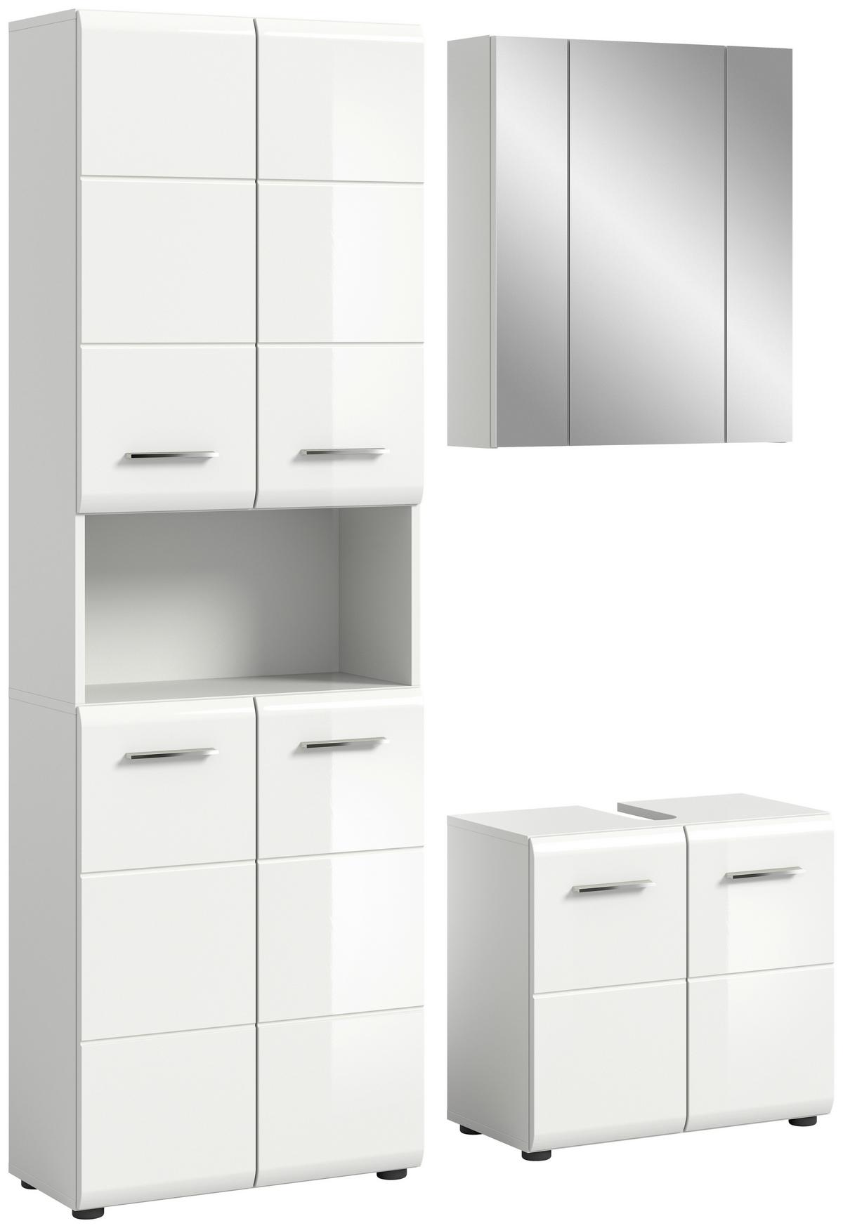 Badezimmer-Set ICE 3-teilig, Weiß Hochglanz - Weiß Hochglanz/Silberfarben, MODERN, Glas/Holzwerkstoff (120cm) - MID.YOU