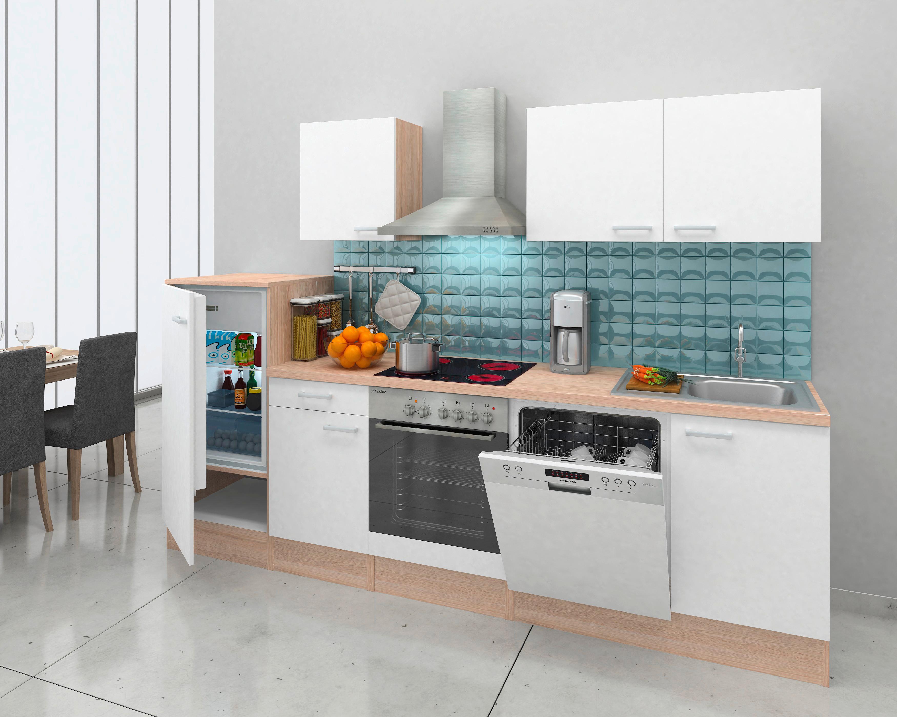 Küchenblock Economy Weiß/Eiche mit Geräte B: ca. 280 cm - Eichefarben/Weiß, Basics, Holzwerkstoff (280cm) - Respekta