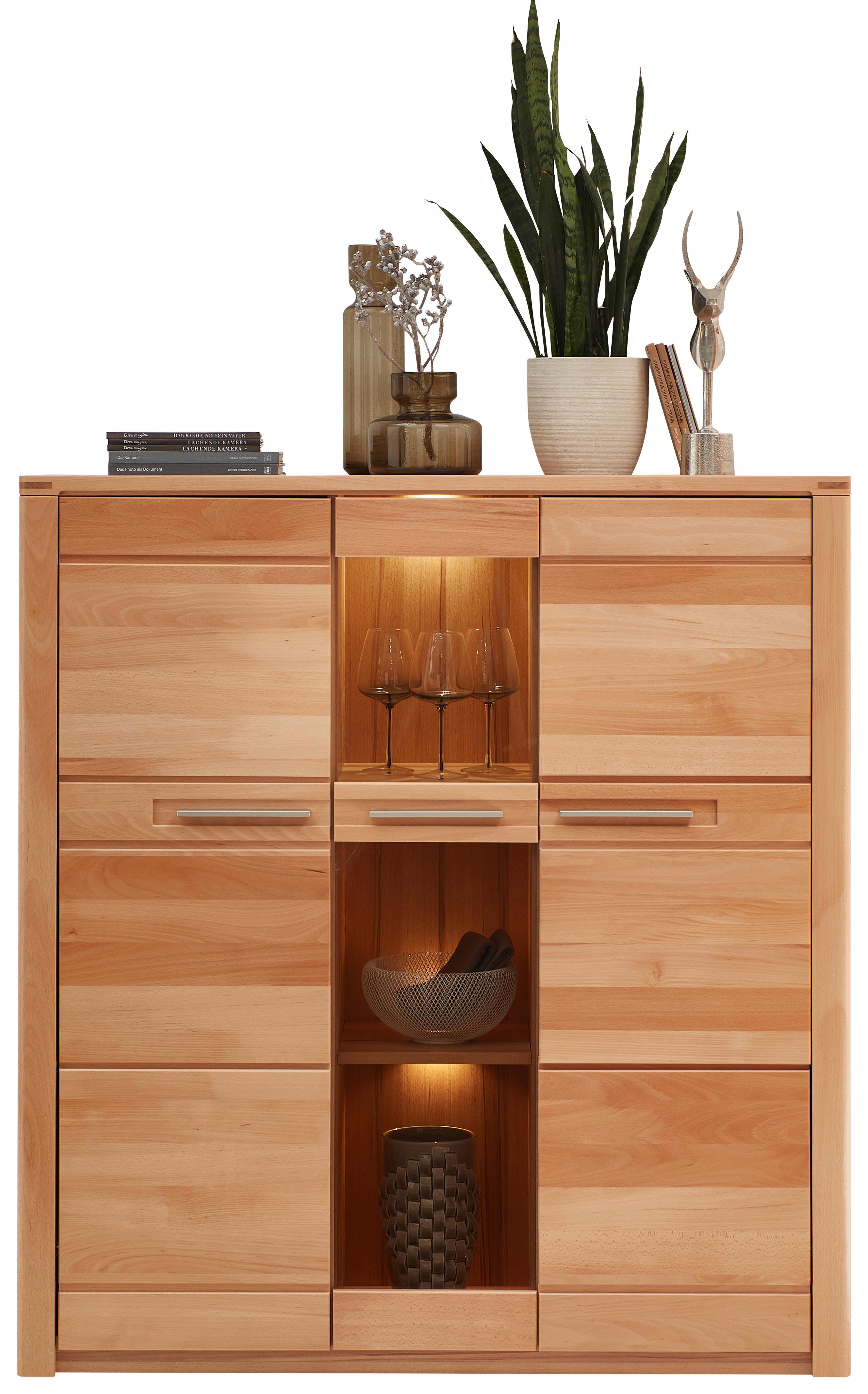 Highboard Arvid Kernbuche - Chromfarben/Kernbuche, KONVENTIONELL, Holz/Holzwerkstoff (127/137/40cm) - Mömax