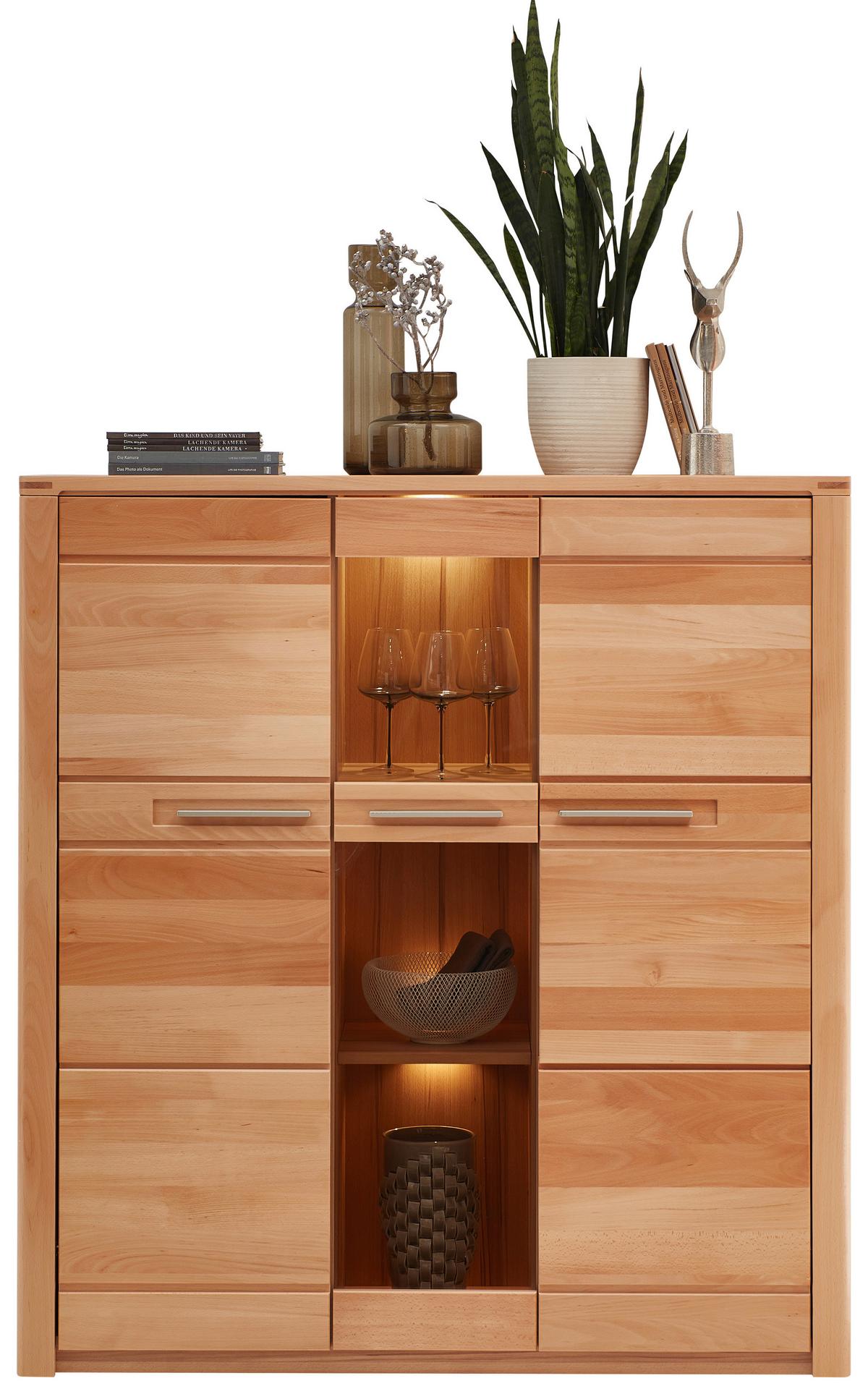 Highboard Arvid Kernbuche - Chromfarben/Kernbuche, KONVENTIONELL, Holz/Holzwerkstoff (127/137/40cm) - Mömax