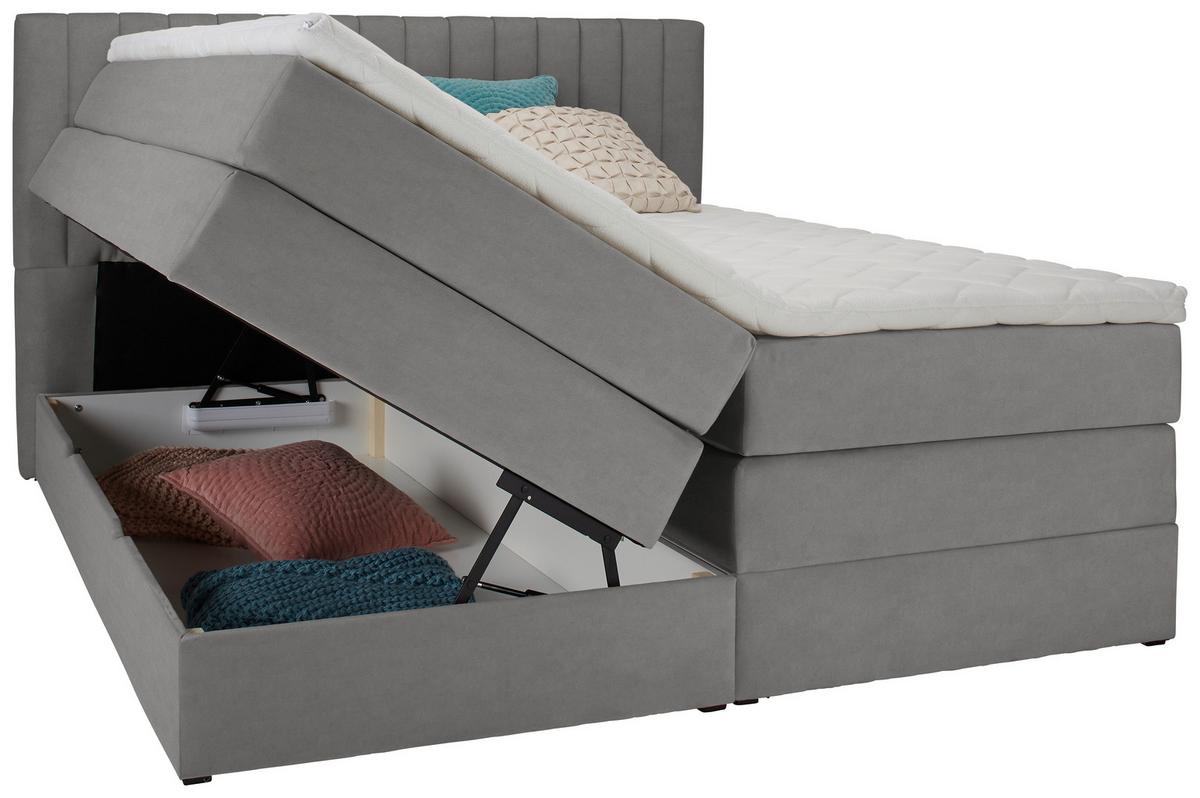 Postelja Boxspring Simon Svetlo Siva, 160x200 - črna/svetlo siva, Konvencionalno, umetna masa/tekstil (160/200cm) - Premium Living