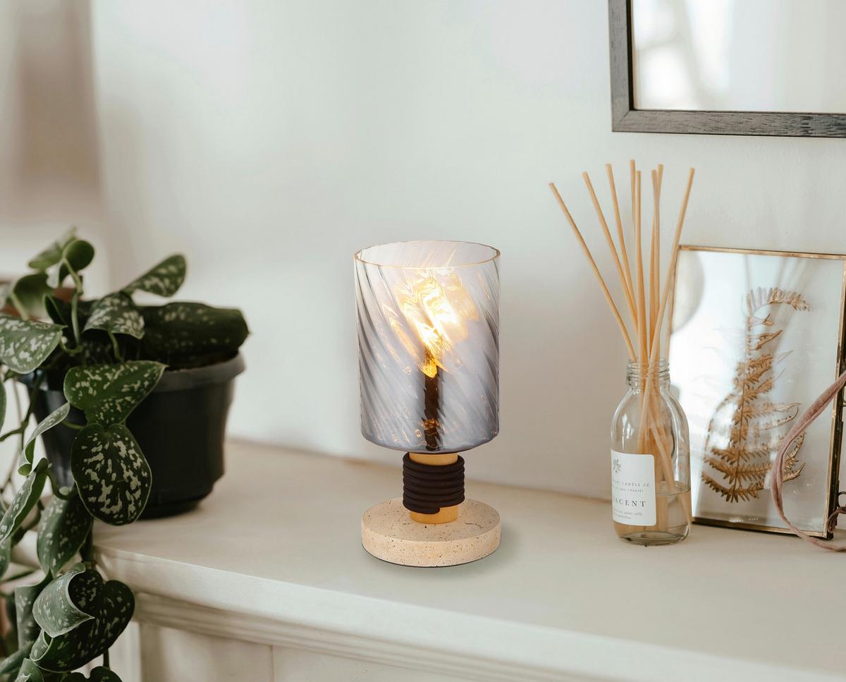 TISCHLEUCHTE 15777T  OSBORNE - Klar/Schwarz, Design, Glas/Holz (12/25,4cm) - Globo