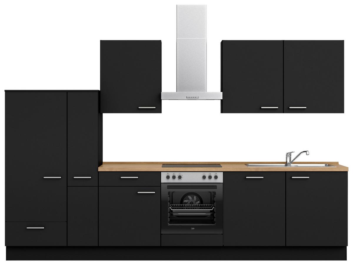 Küchenblock Touch Low m. Geräten Schwarz - Edelstahlfarben/Eichefarben, MODERN, Holzwerkstoff/Metall (330cm) - Nobilia