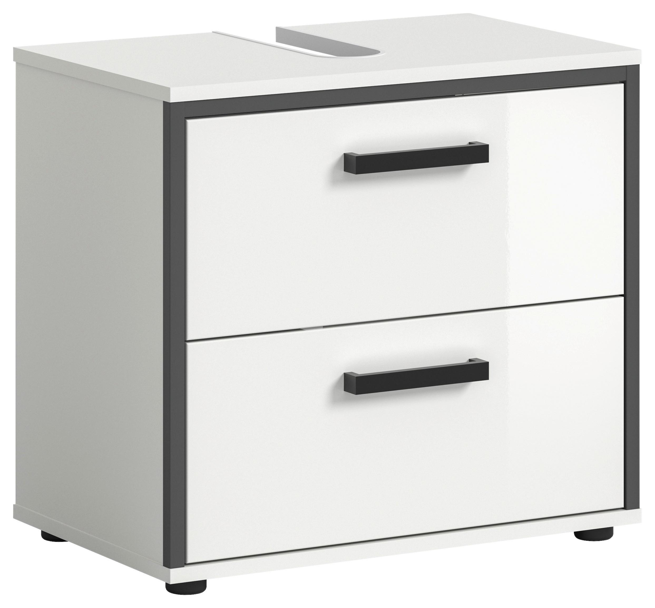 Waschbeckenunterschrank Kojak Weiß/Anthrazit - Weiß Hochglanz/Schwarz, MODERN, Holzwerkstoff/Kunststoff (60/55/37cm) - MID.YOU