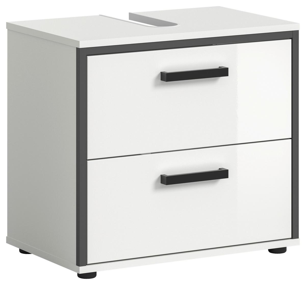 Waschbeckenunterschrank Kojak Weiß/Anthrazit - Weiß Hochglanz/Schwarz, MODERN, Holzwerkstoff/Kunststoff (60/55/37cm) - MID.YOU