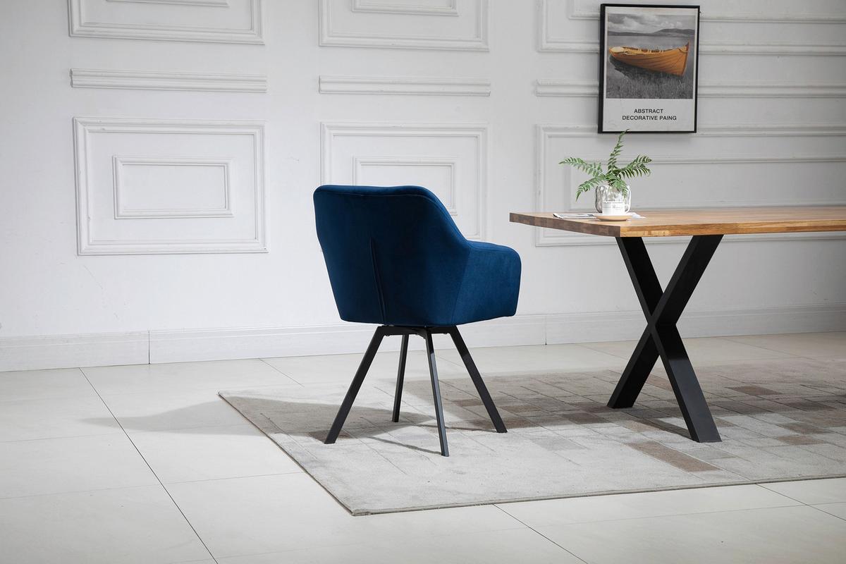 Naslanjač Samt, Modra, Vrtljiv - modra/črna, Moderno, kovina/tekstil (61/85/62cm) - Livetastic