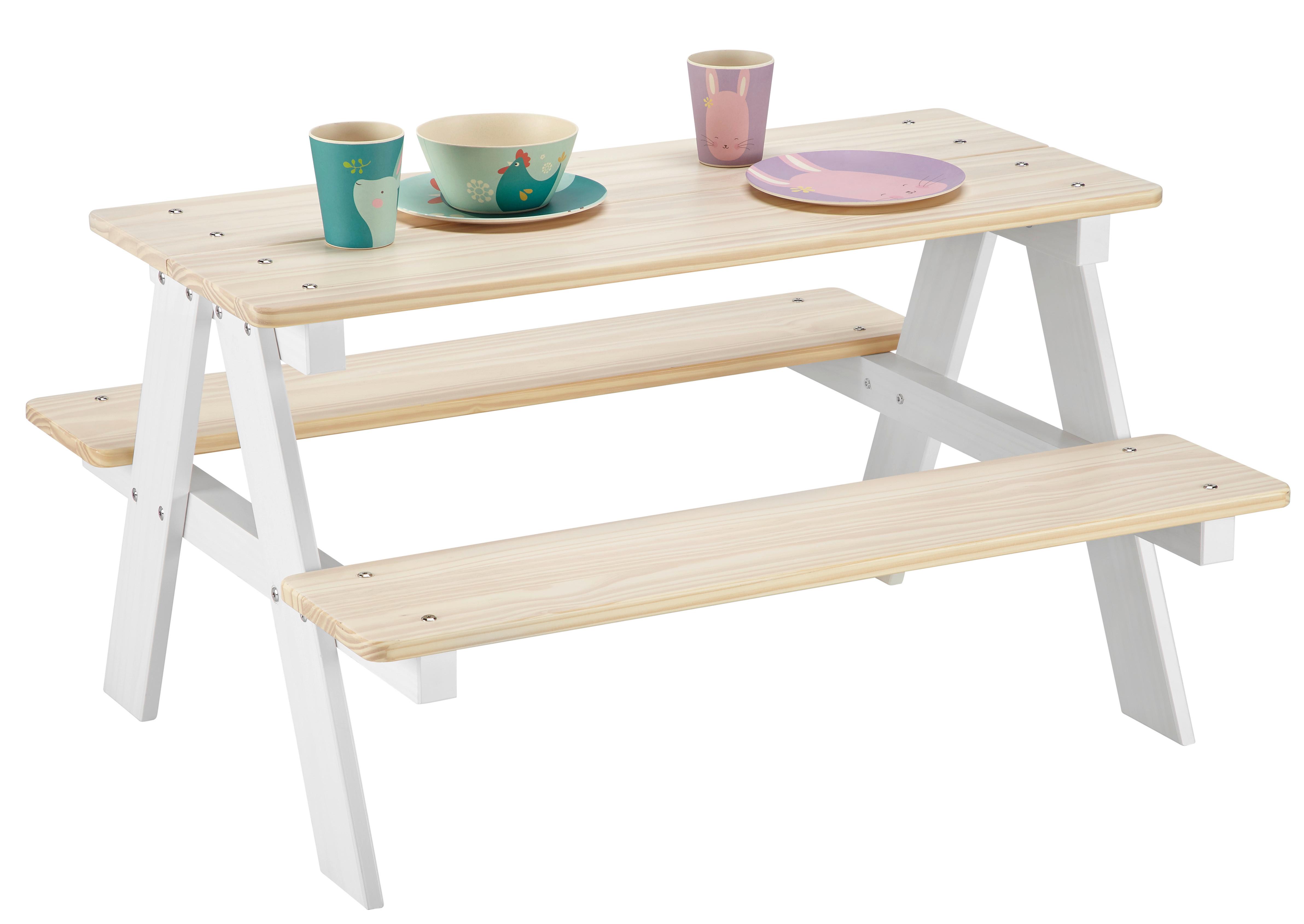 Kindertisch aus Kiefer in Weiss/Naturfarben - Weiss/Naturfarben, Konventionell, Holz (90/50/82cm) - Zandiara