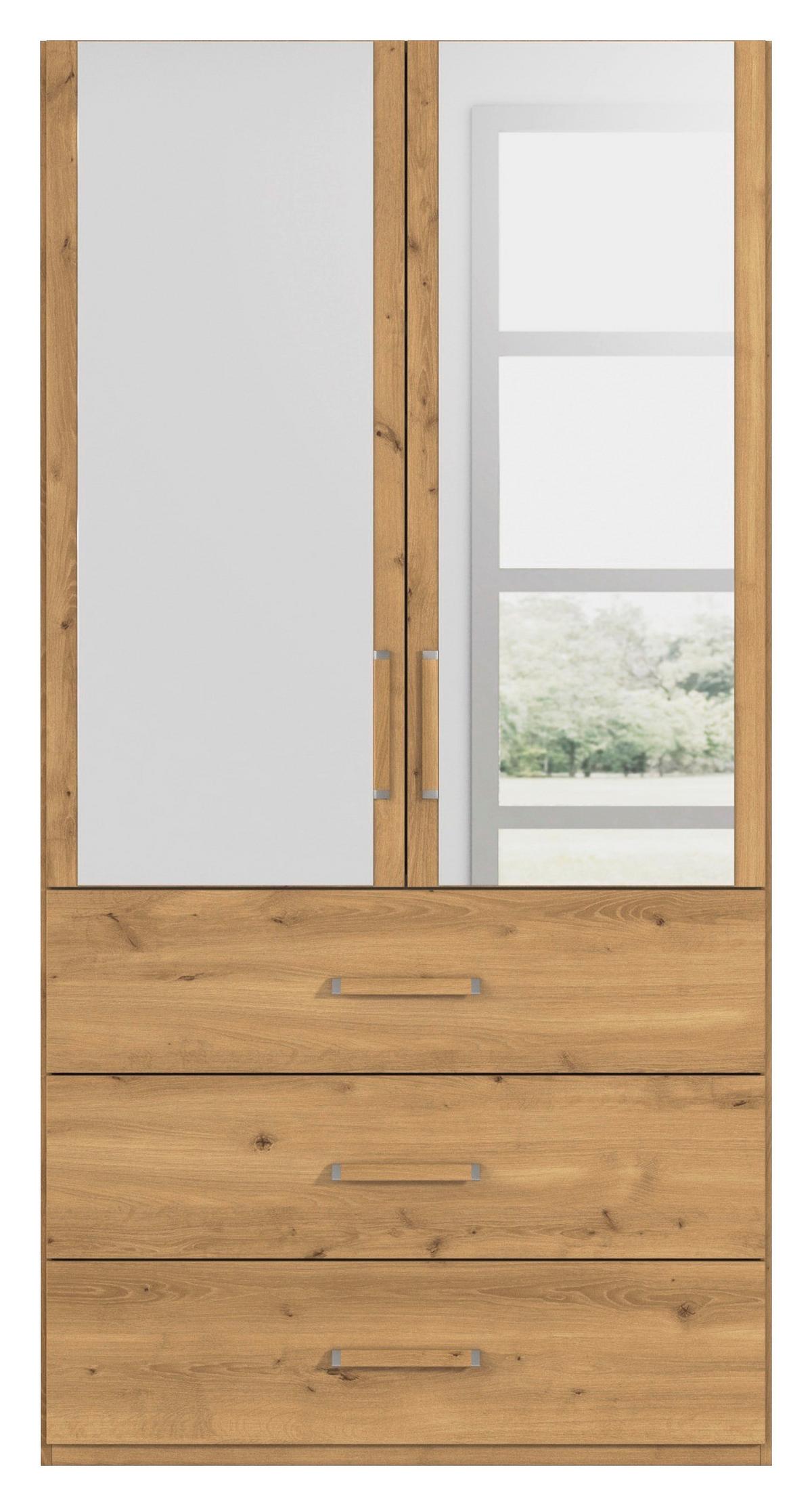 Omara S Klasičnimi Vrati Evelyn, Barva Hrasta - barve hrasta, Design, umetna masa/steklo (101/197/60cm) - Novel