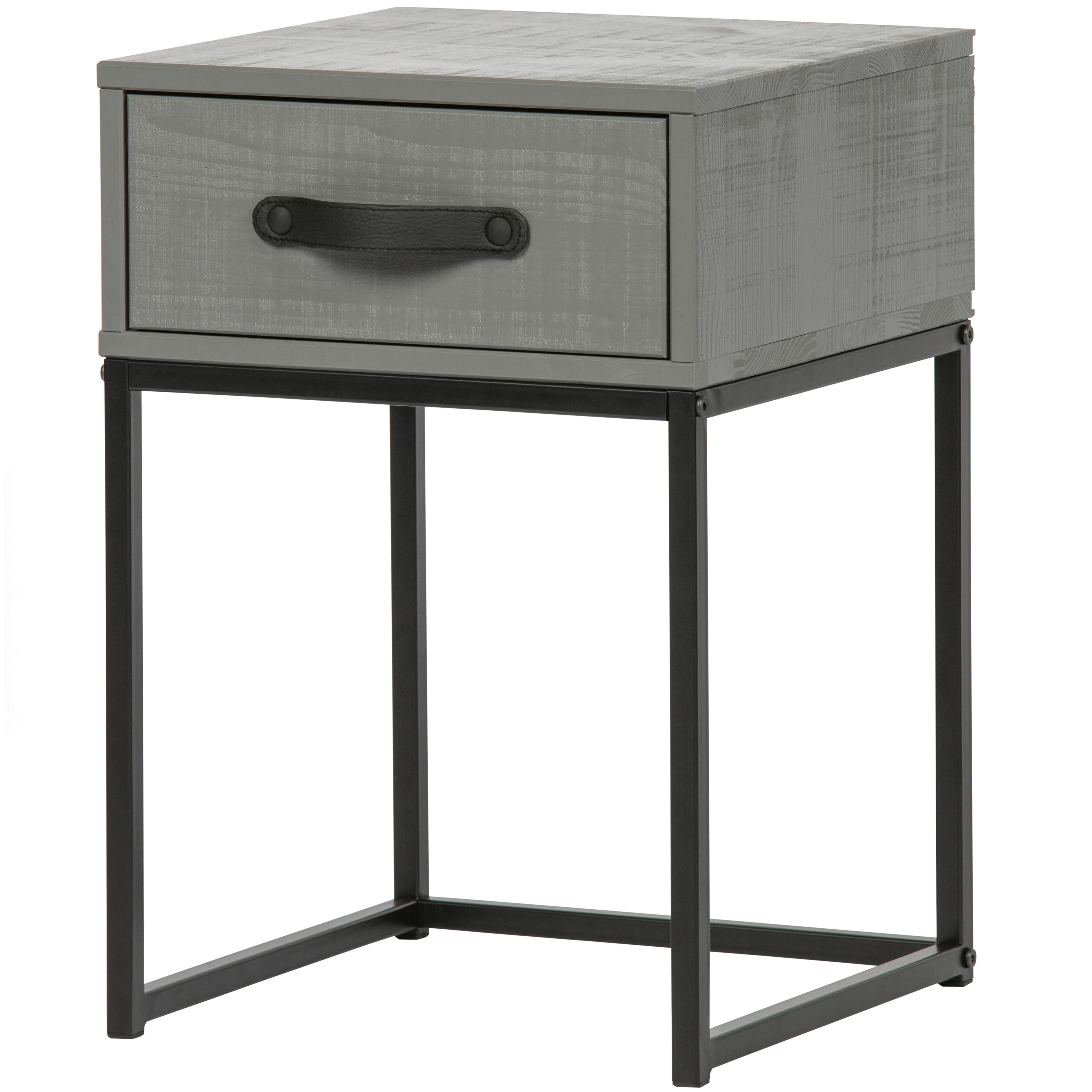 Nachttisch Morris Grau/Schwarz - Schwarz/Grau, Design, Leder/Holz (35/35/52cm) - Livetastic
