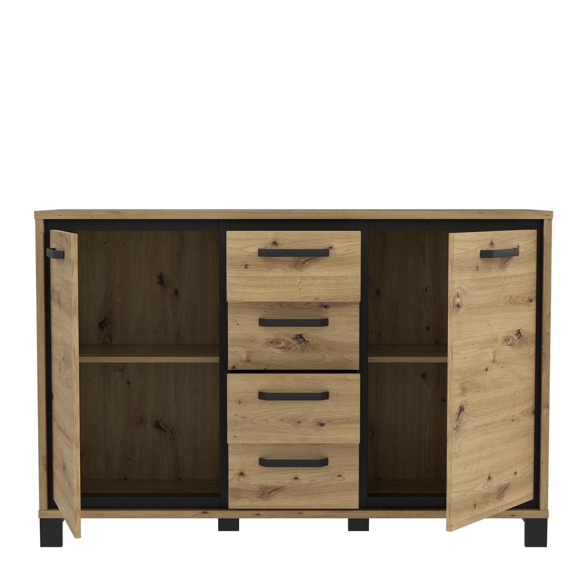 Kommode "Trondheim" , Schwarz, Eiche - Eichefarben/Schwarz, MODERN, Holzwerkstoff/Kunststoff (138,4/91,2/41,5cm) - MID.YOU