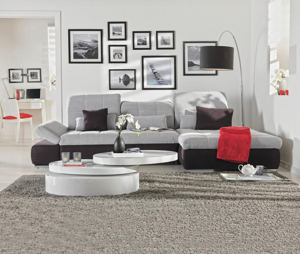 DUŻY NAROŻNIK SANFINO - jasnoszary/czarny, Konventionell, materiał drewnopochodny/metal (305/96/199cm) - Premium Living