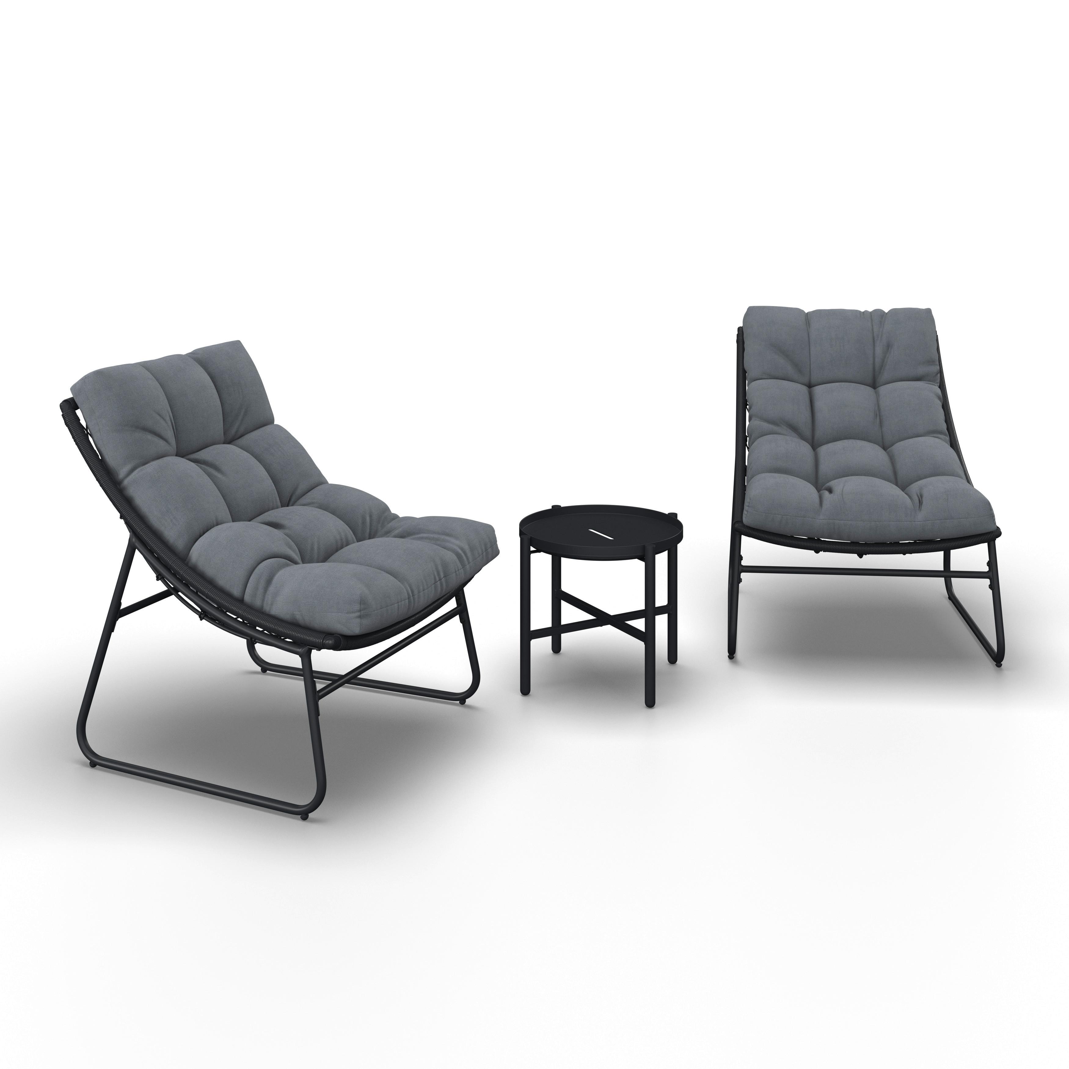 Set Za Balkon Elia, 3-Delno, Siva, Črna - temno siva/siva, Moderno, kovina/umetna masa - Bessagi Garden