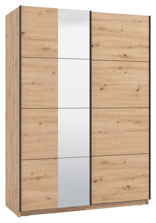 Schwebetürenschrank Gard 150 in Eiche Artisan - Schwarz/Eiche Artisan, Konventionell, Holzwerkstoff/Metall (146/217/61cm) - Mömax