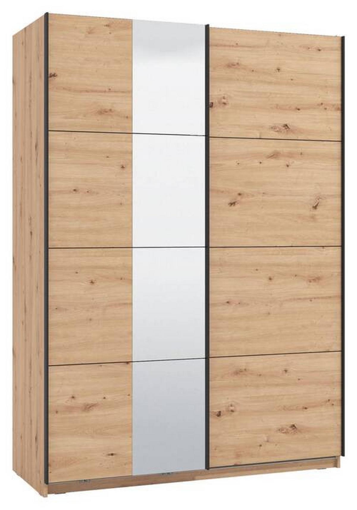 Schwebetürenschrank Gard 150 in Eiche Artisan - Schwarz/Eiche Artisan, KONVENTIONELL, Holzwerkstoff/Metall (146/217/61cm) - Mömax