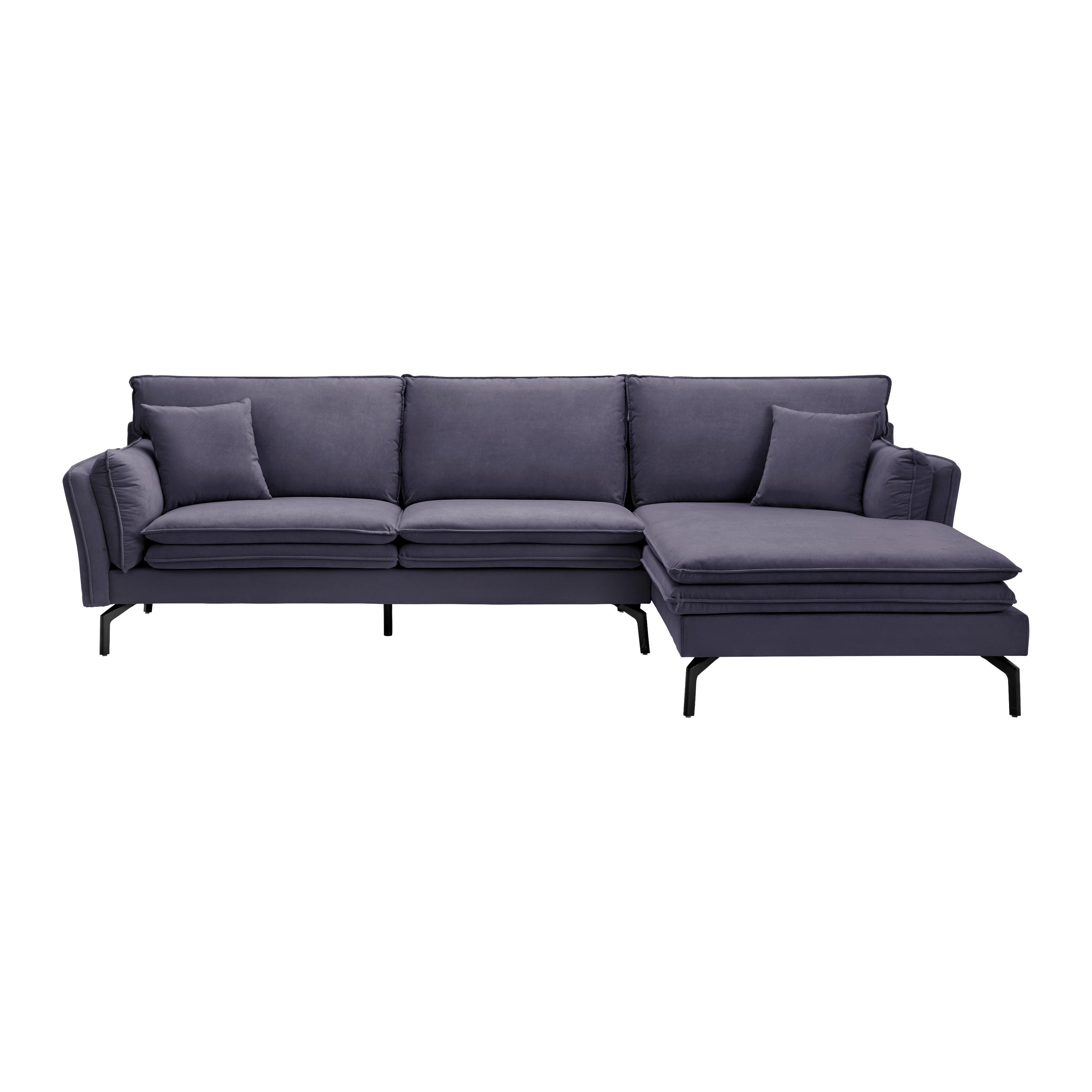 Sedežna Garnitura Lani, Iz Žameta - siva/črna, Moderno, kovina/tekstil (296/86/170cm) - Bessagi Home