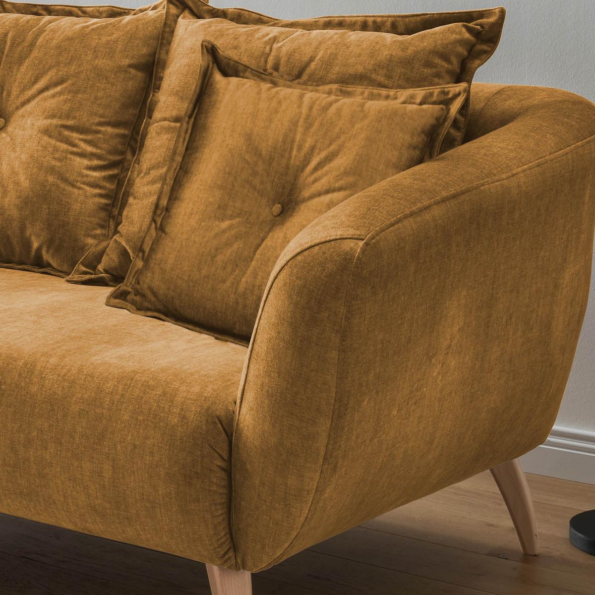Wohnlandschaft Baggio Gelb Velours - Gelb/Buchefarben, MODERN, Holz/Textil (162/277cm) - Livetastic