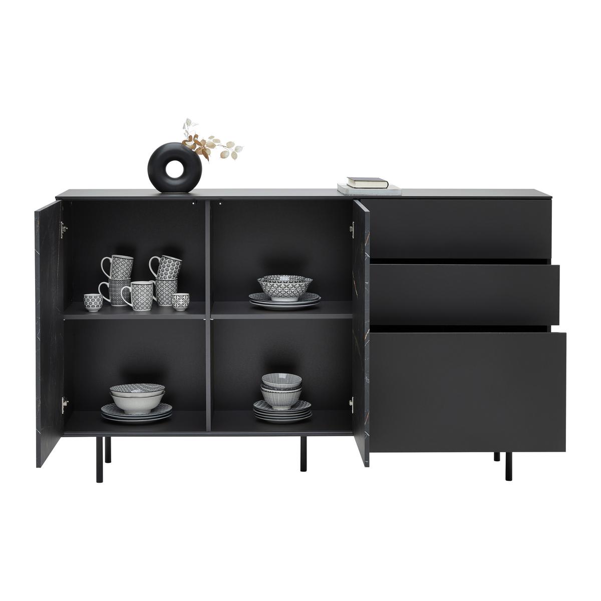 Sideboard Valea Grau - Schwarz, MODERN, Holzwerkstoff/Kunststoff (180/106/42cm) - Premium Living
