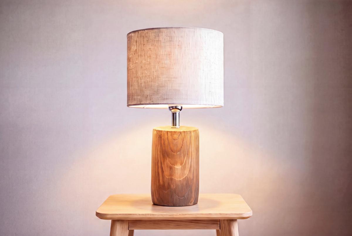 LAMPA STOŁOWA 50586 - kolor piaskowy/brązowy, Natur, kamień/tkanina (20/35cm) - Fischer & Honsel