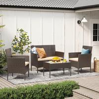 Gartenset Dunkelbraun/Beige, 4-teilig - Dunkelbraun/Beige, MODERN, Glas/Kunststoff - Modante