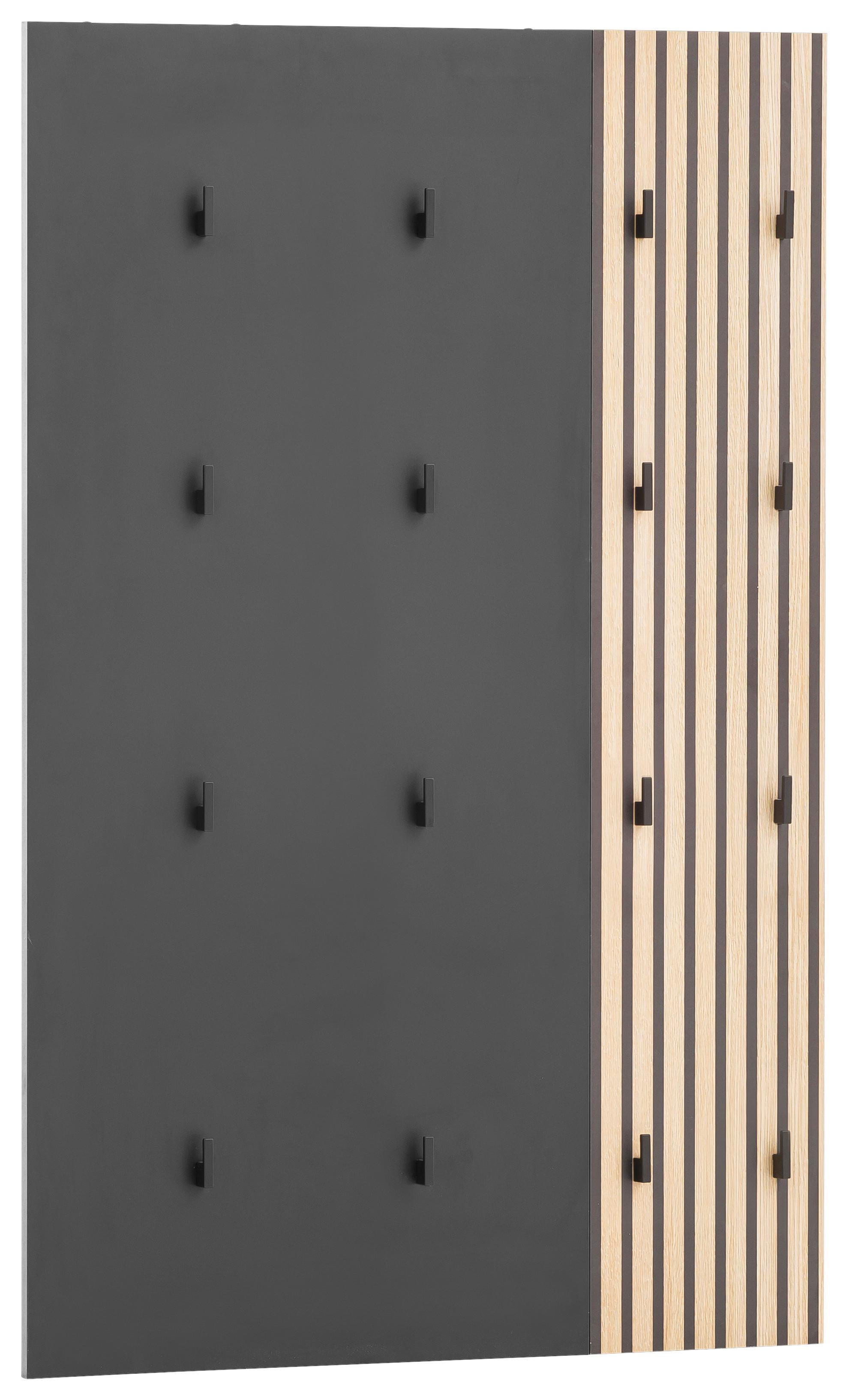 Garderobni Panel Alexa, Črna, Barva Hrasta - črna/barve hrasta, Design, leseni material (73,5/109/2,6cm) - MID.YOU