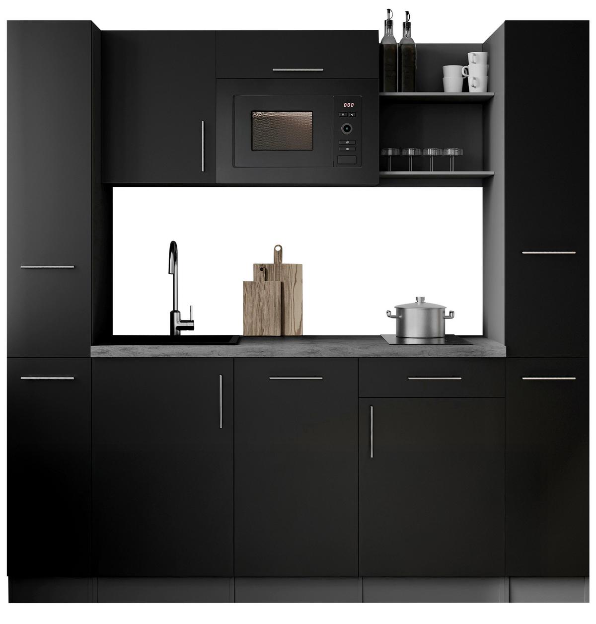 Küchenblock Oliver m. Geräten Schwarz - Schwarz/Grau, Trend, Holzwerkstoff/Metall (205cm) - Respekta