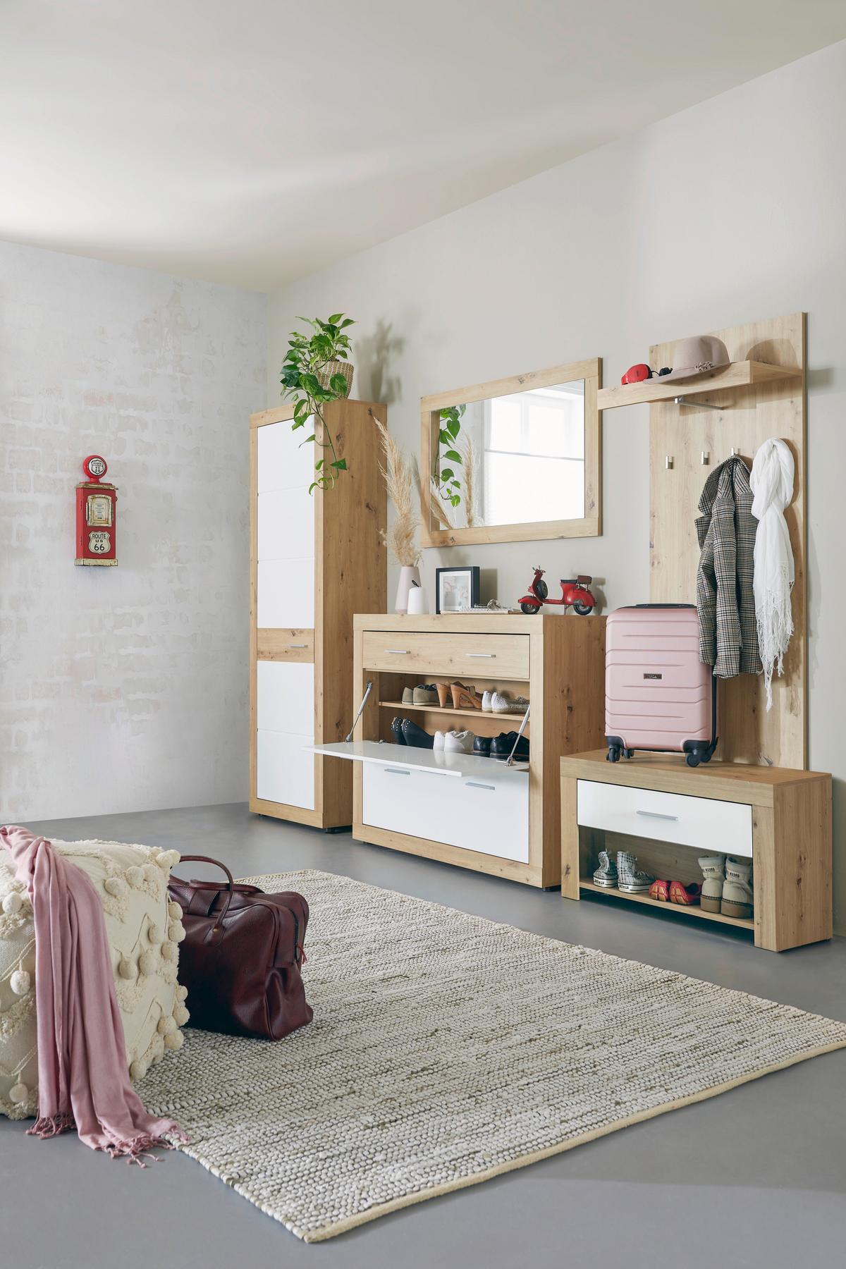 Garderobenschrank in Weiß/Eichefarben - Chromfarben/Eichefarben, KONVENTIONELL, Holzwerkstoff/Kunststoff (65/198/36cm) - Mömax